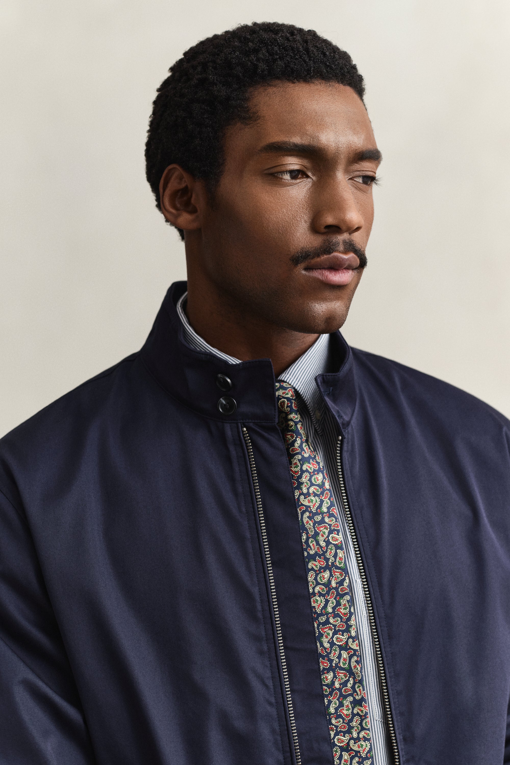 GANT Evening Blue Cotton Blend Harrington Jacket #Colour_Evening Blue