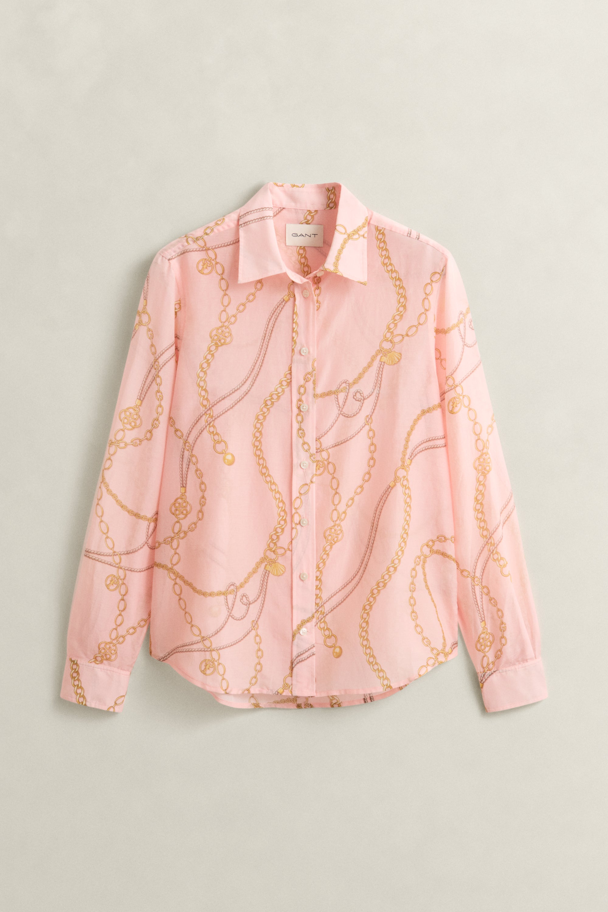 GANT Apricot Pink Reg Printed CTN Silk LS Shirt #Colour_Apricot Pink