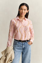 GANT Apricot Pink Reg Printed CTN Silk LS Shirt #Colour_Apricot Pink