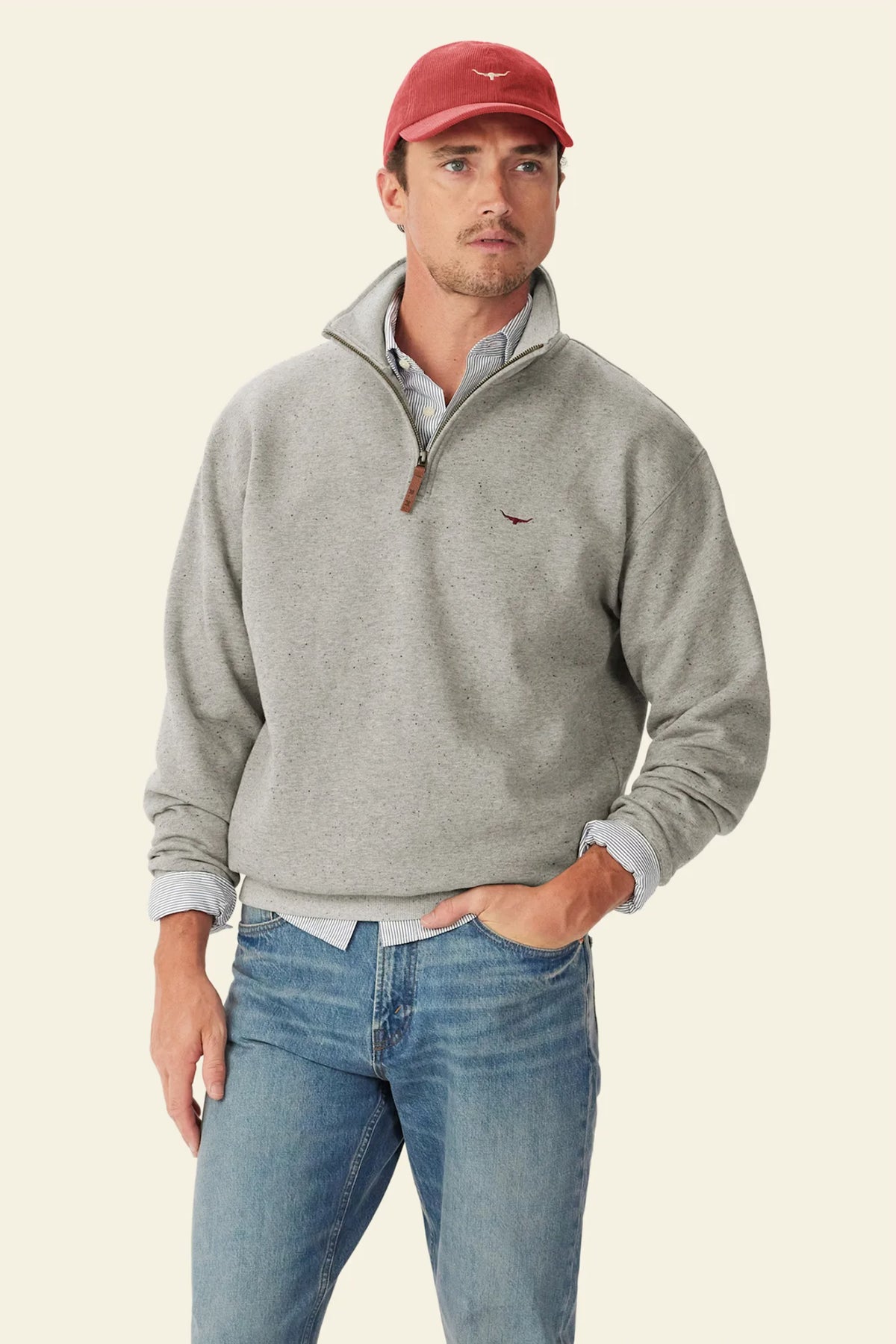 R.M. Williams Mulyungarie 1/4 Zip Sweatshirt #Colour_Grey Marle