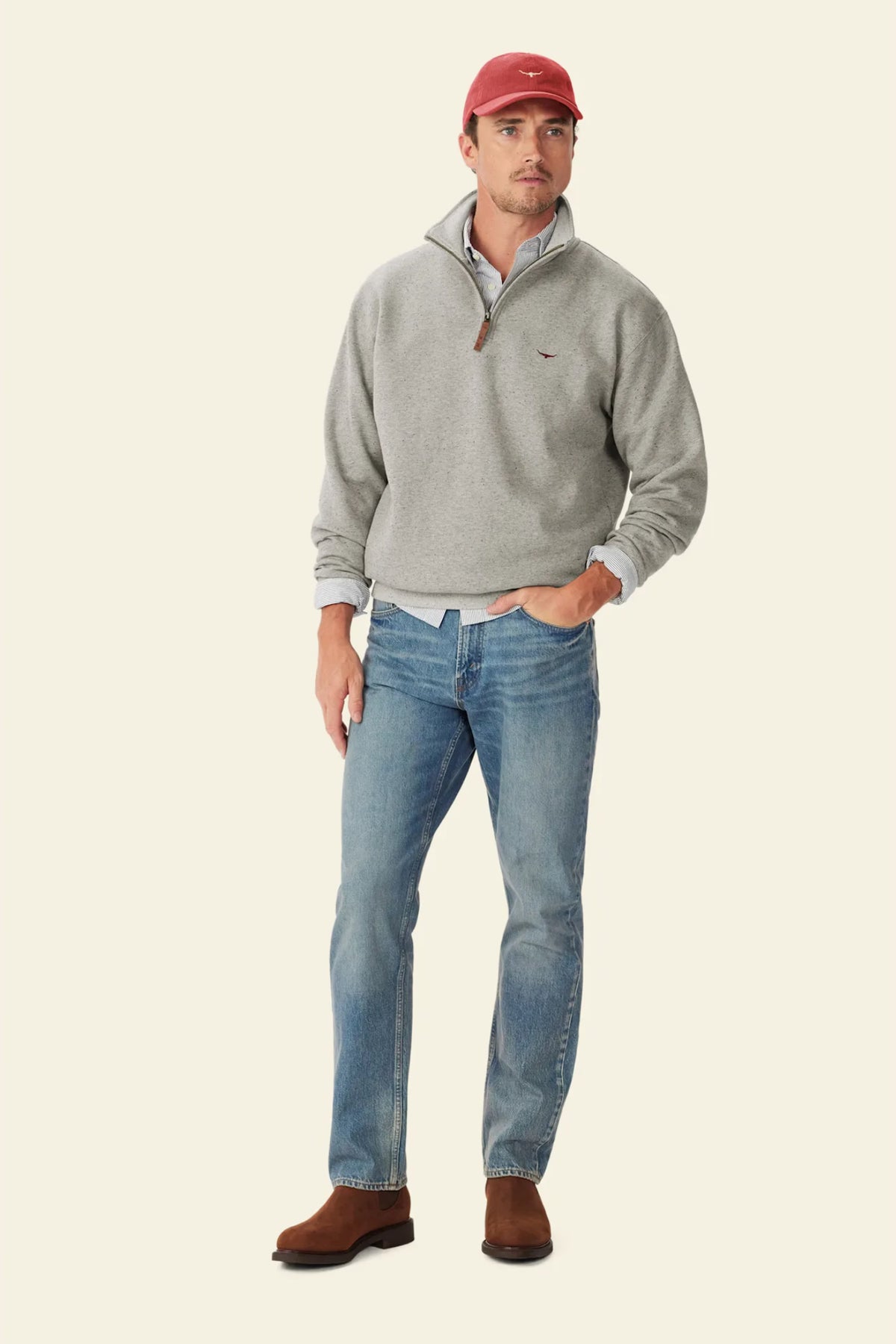 R.M. Williams Mulyungarie 1/4 Zip Sweatshirt #Colour_Grey Marle