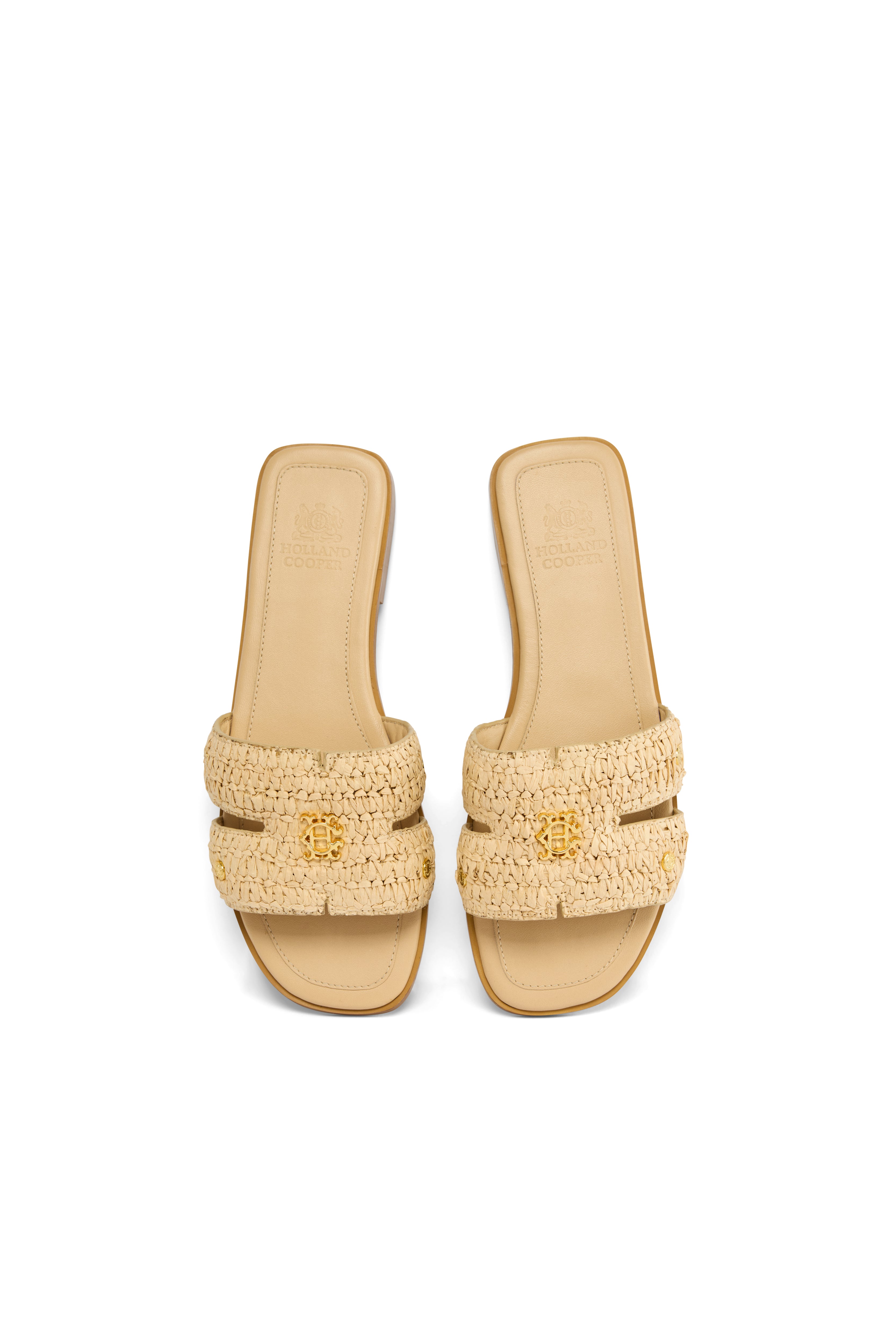 Holland Cooper Natural Straw Heraldic Monogram Slides #Colour_Natural Straw