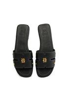 Holland Cooper Black Saffiano Heraldic Monogram Slides #Colour_Black Saffiano
