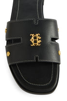 Holland Cooper Black Saffiano Heraldic Monogram Slides #Colour_Black Saffiano