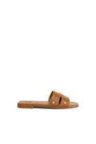 Holland Cooper Tan Saffiano Heraldic Monogram Slides #Colour_Tan Saffiano