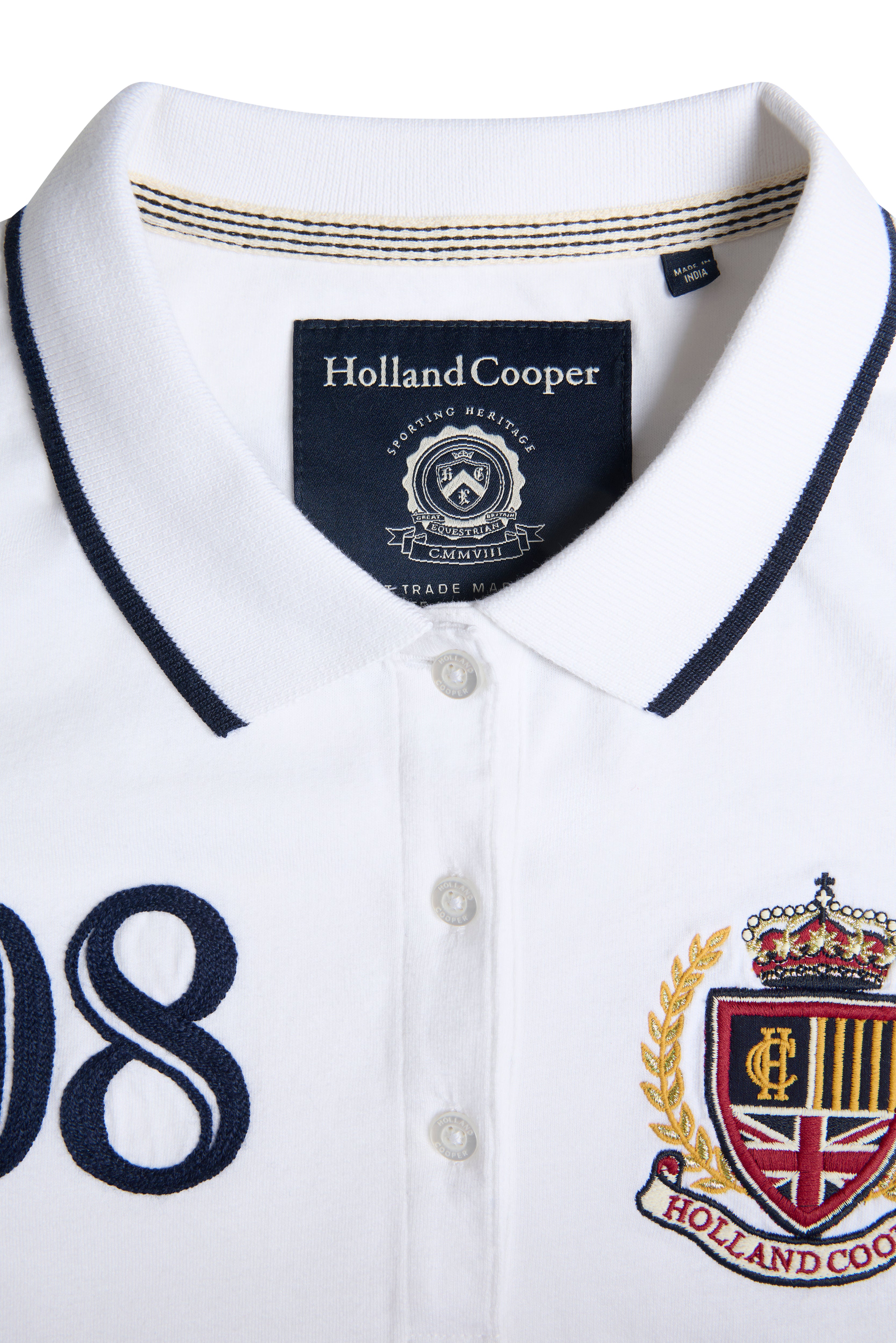 Holland Cooper White Heritage Long Sleeve Polo Shirt #Colour_White