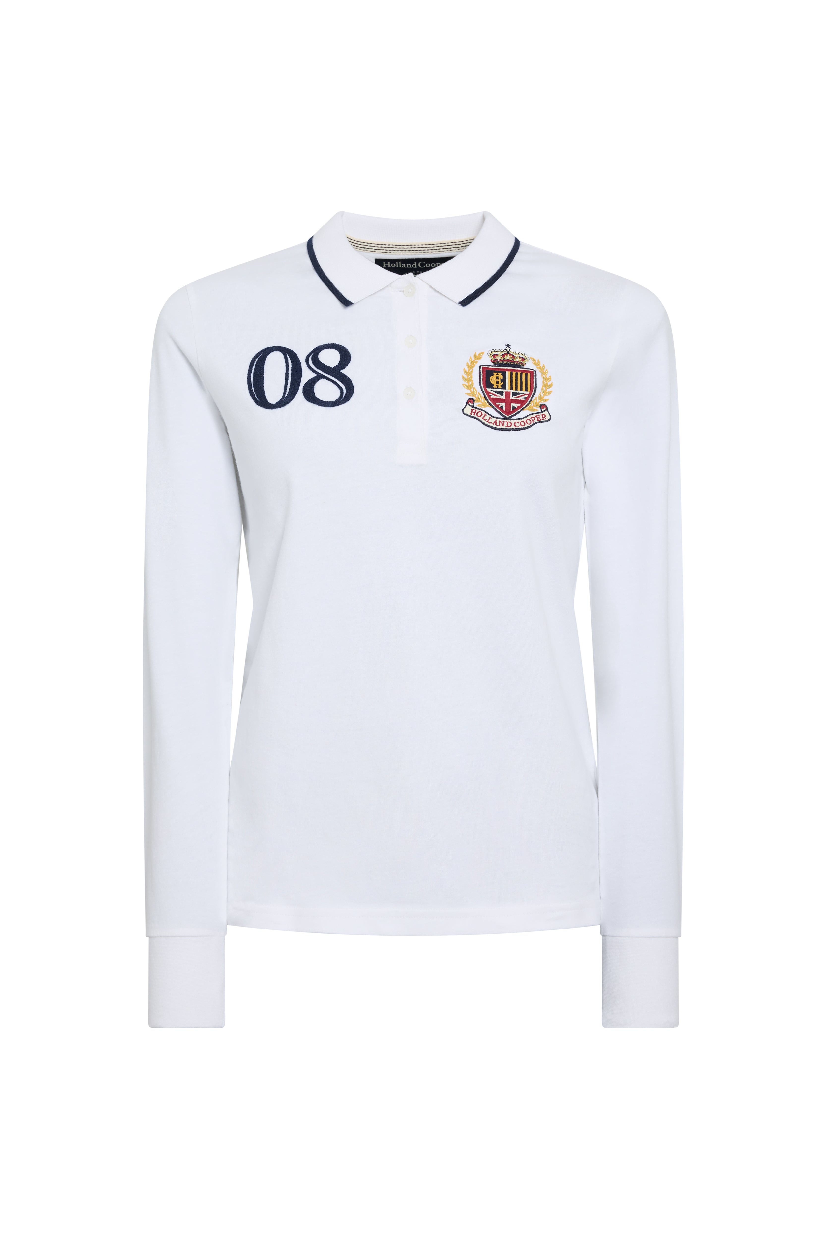 Holland Cooper White Heritage Long Sleeve Polo Shirt #Colour_White