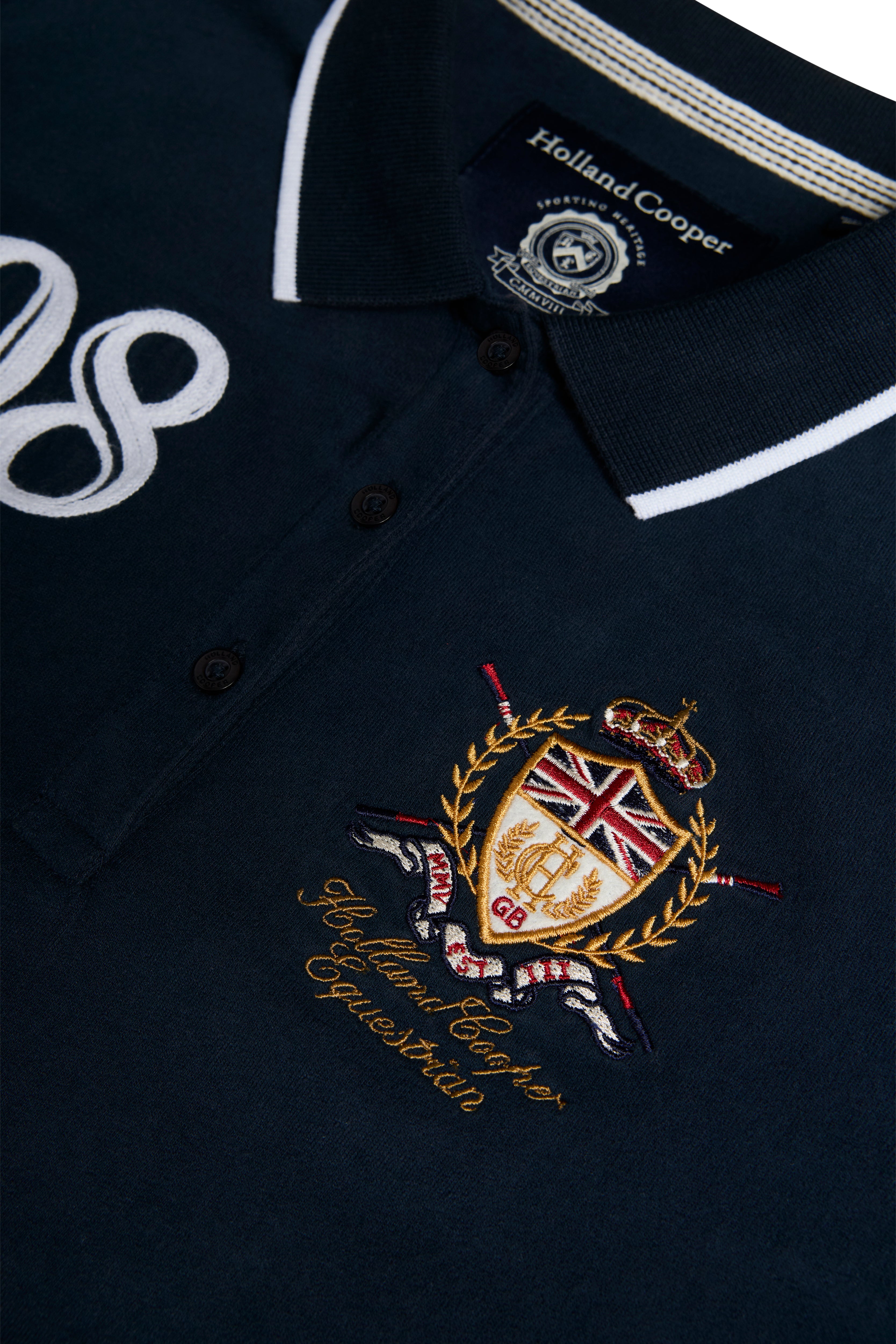 Holland Cooper Ink Navy Heritage Long Sleeve Polo Shirt #Colour_Ink Navy