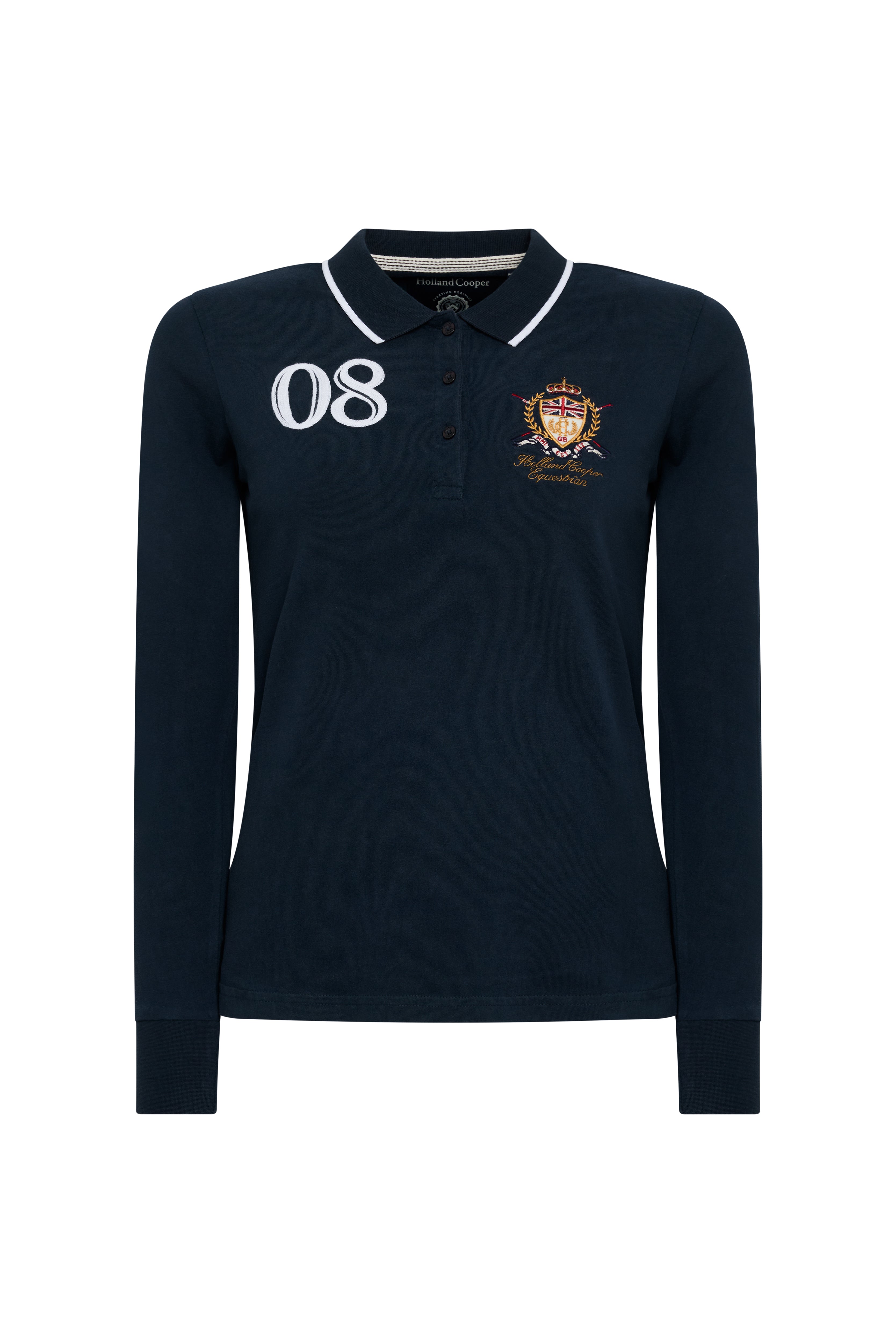 Holland Cooper Ink Navy Heritage Long Sleeve Polo Shirt #Colour_Ink Navy