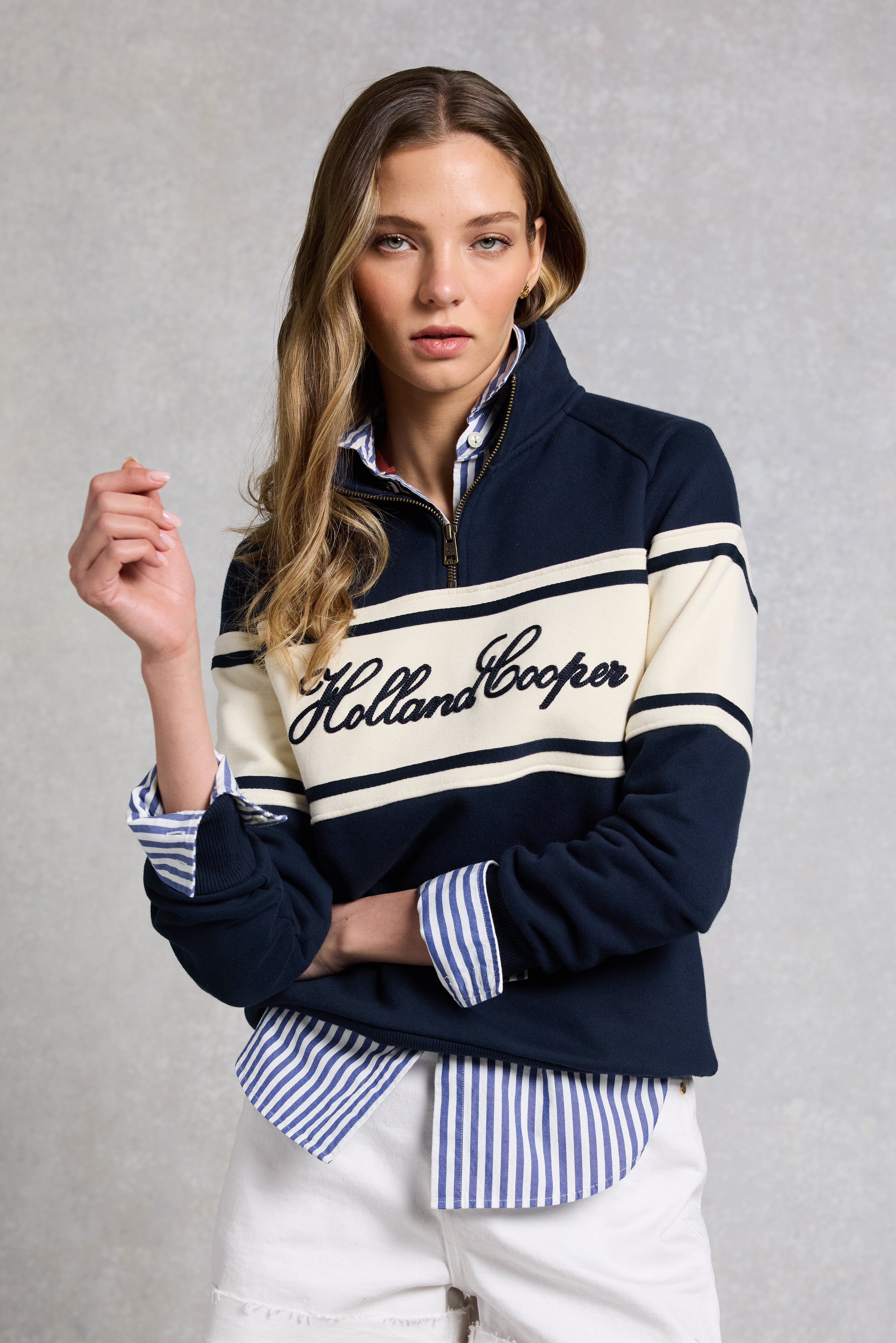 Holland Cooper Ink Navy Signature Quarter Zip Sweat #Colour_Ink Navy