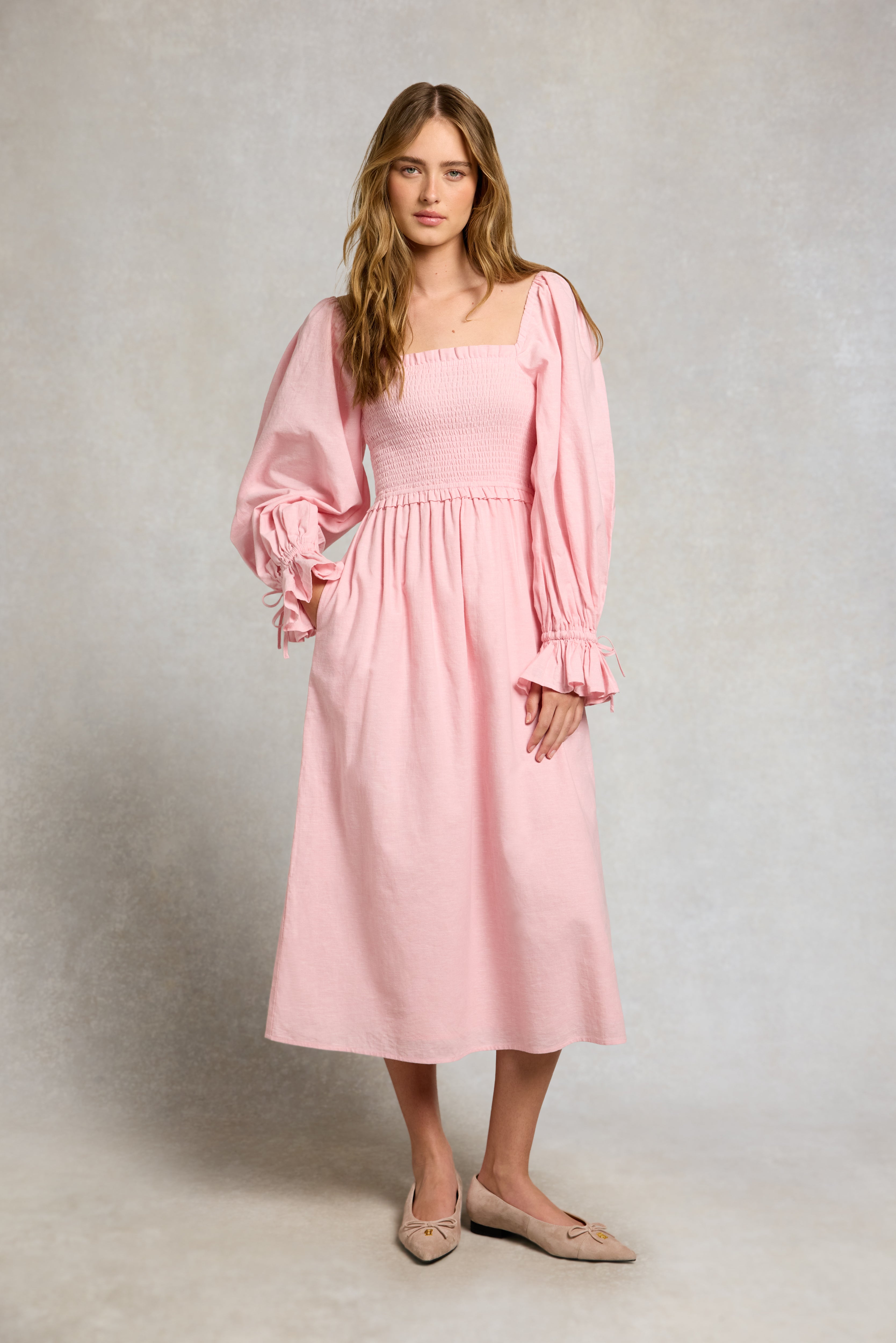 Holland Cooper Pale Pink Smock Dress #Colour_Pale Pink