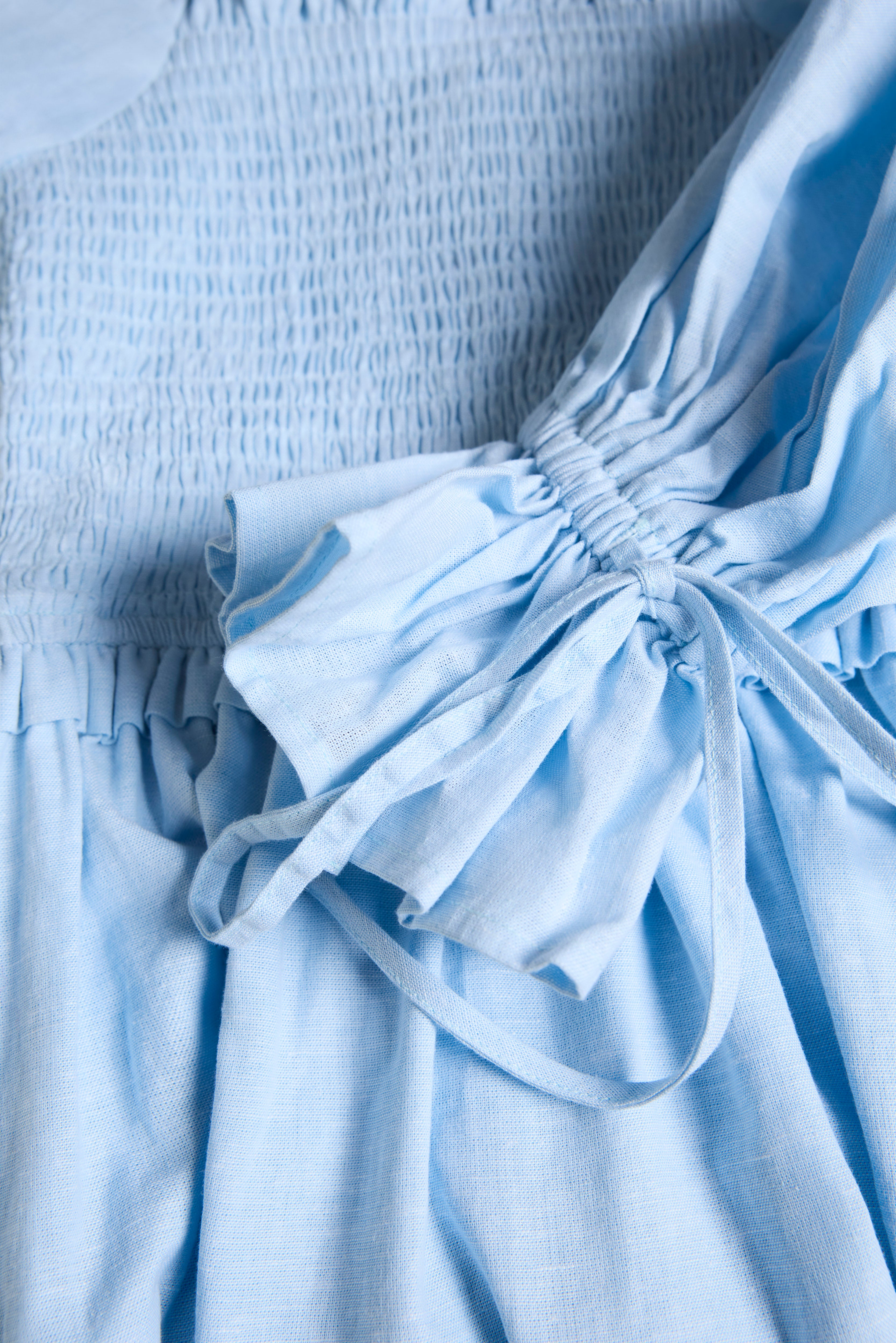 Holland Cooper Pale Blue Chambray Smock Dress #Colour_Pale Blue Chambray