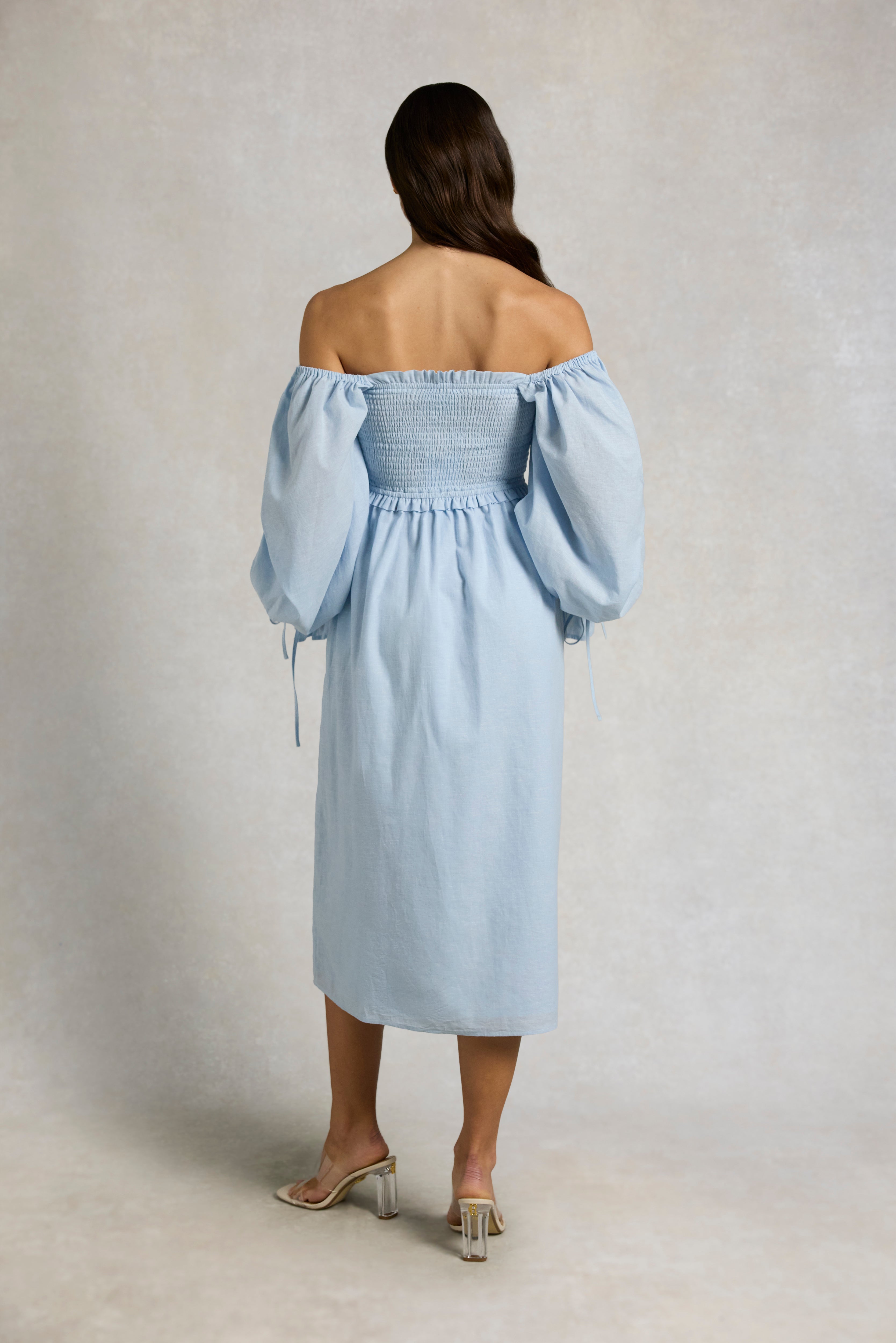 Holland Cooper Pale Blue Chambray Smock Dress #Colour_Pale Blue Chambray
