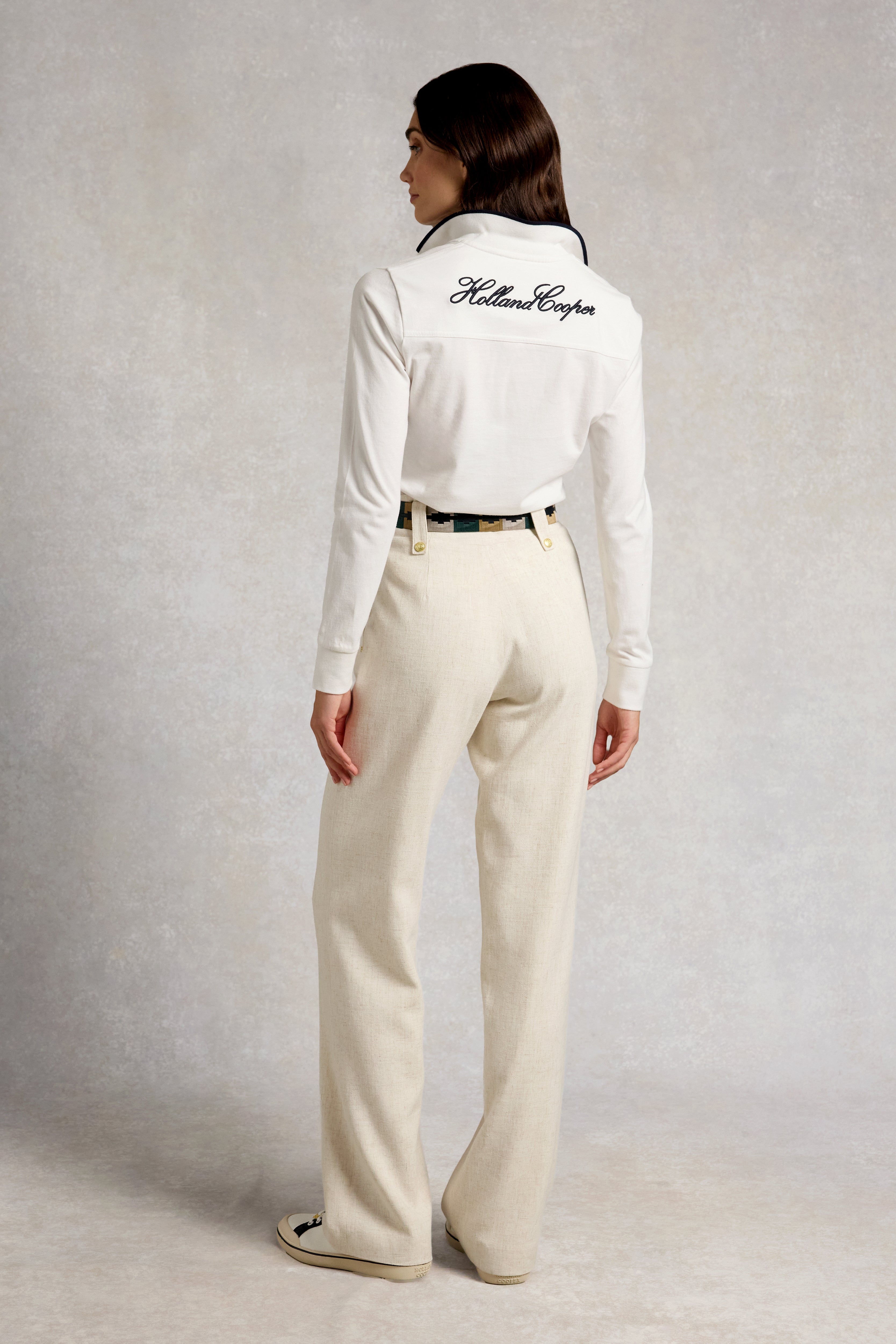 Holland Cooper White Heritage Long Sleeve Polo Shirt #Colour_White