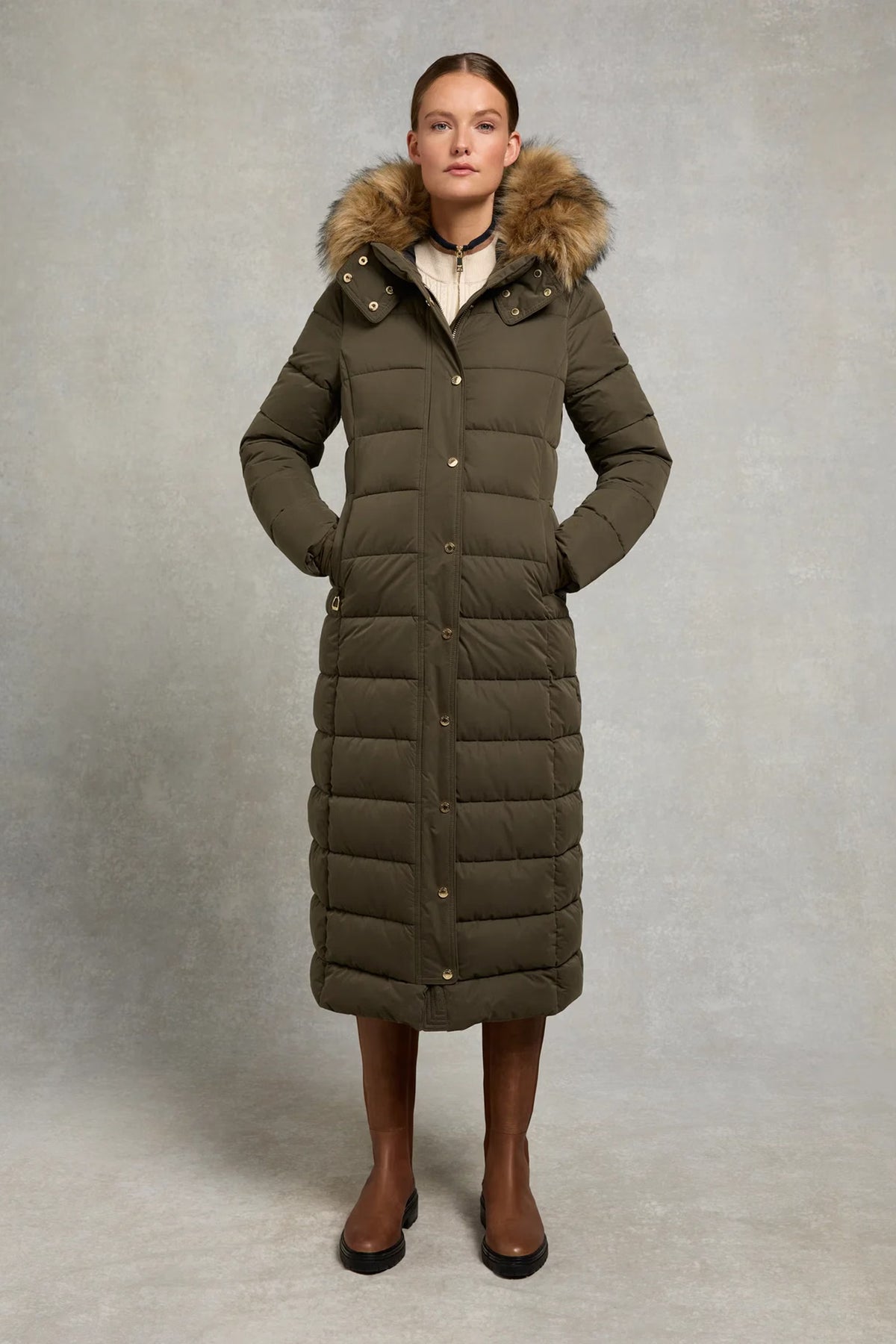 Holland Cooper Stoneleigh Longline Coat #Colour_Heritage Khaki