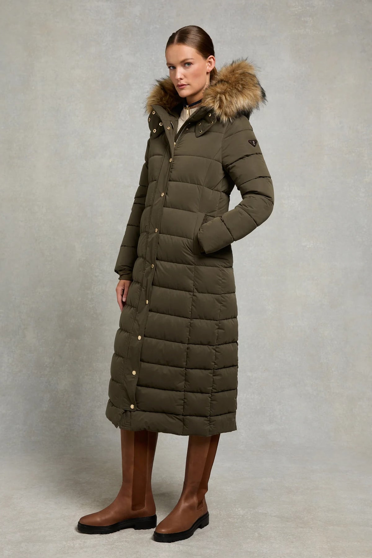 Holland Cooper Stoneleigh Longline Coat #Colour_Heritage Khaki
