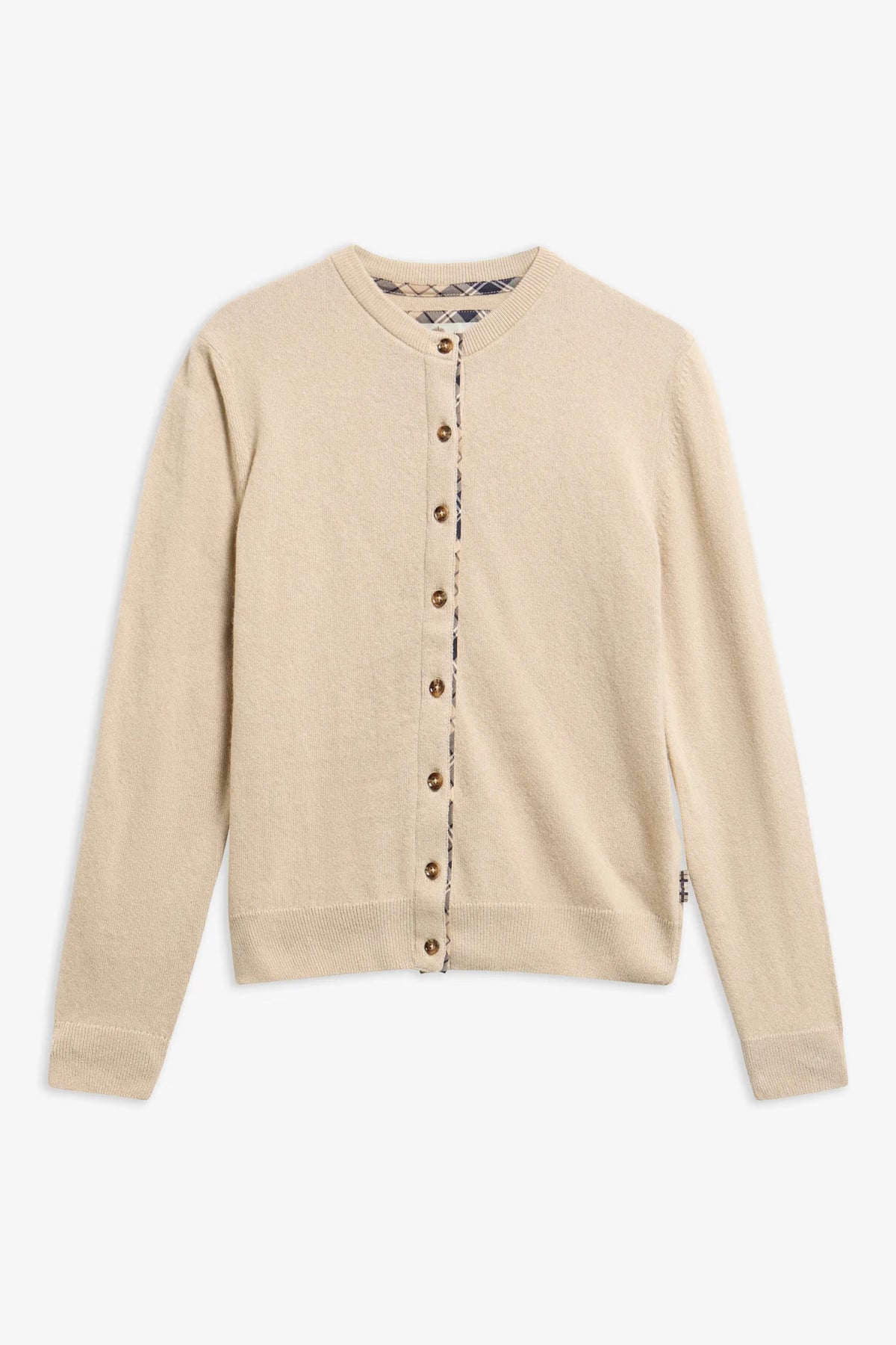 Barbour Pendle Knitted Cardigan #Colour_Honey/Birchwood Tartan
