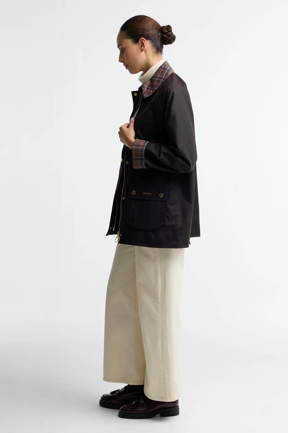 Barbour Icons Tartan Collar Modern Beadnell Wax Jacket #Colour_Rustic/Muted