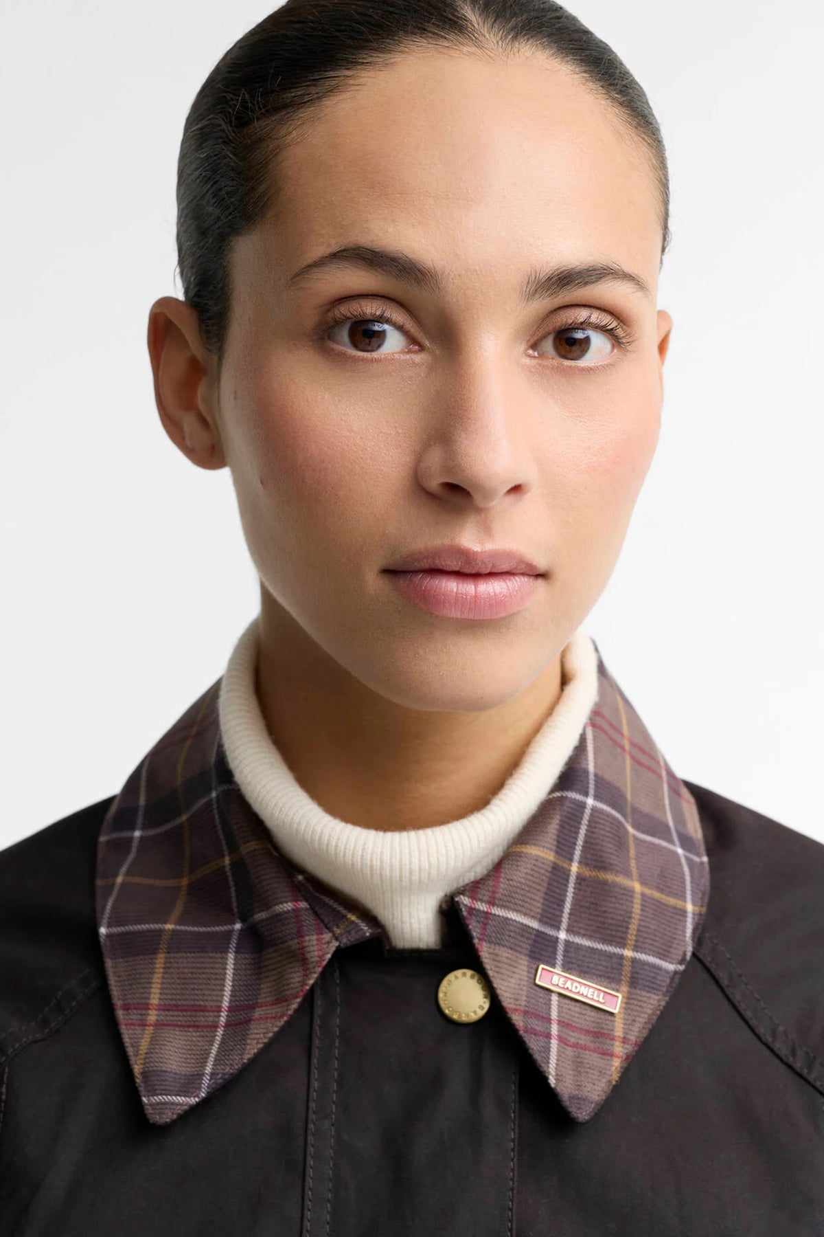 Barbour Icons Tartan Collar Modern Beadnell Wax Jacket #Colour_Rustic/Muted