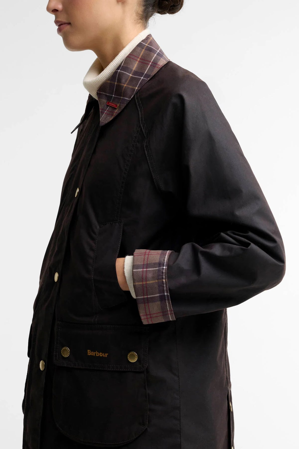 Barbour Icons Tartan Collar Modern Beadnell Wax Jacket #Colour_Rustic/Muted