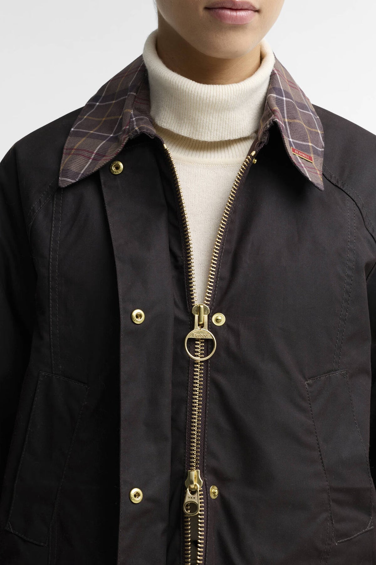 Barbour Icons Tartan Collar Modern Beadnell Wax Jacket #Colour_Rustic/Muted