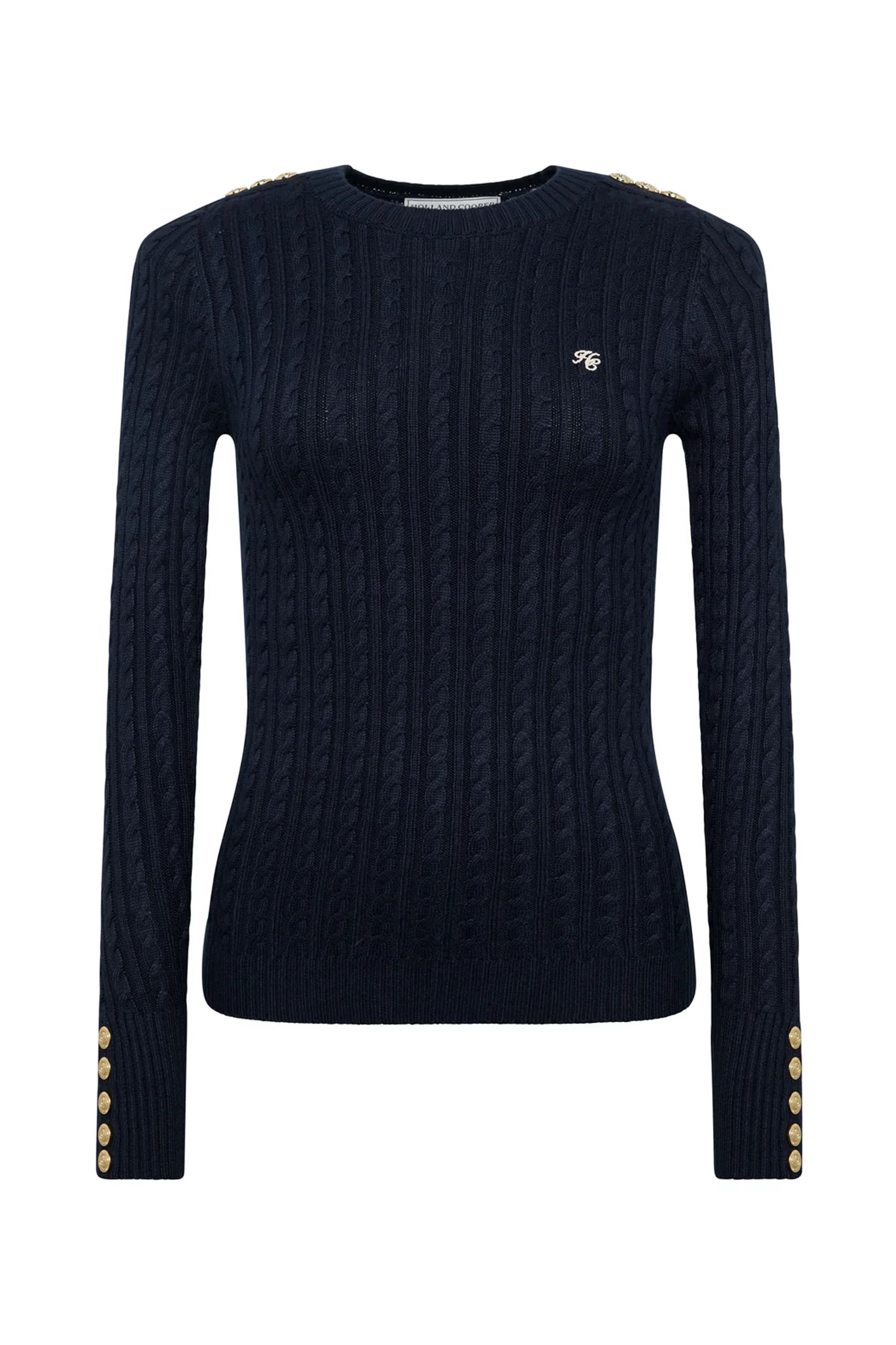 Holland Cooper Seattle Cable Crew Knit #Colour_Ink Navy