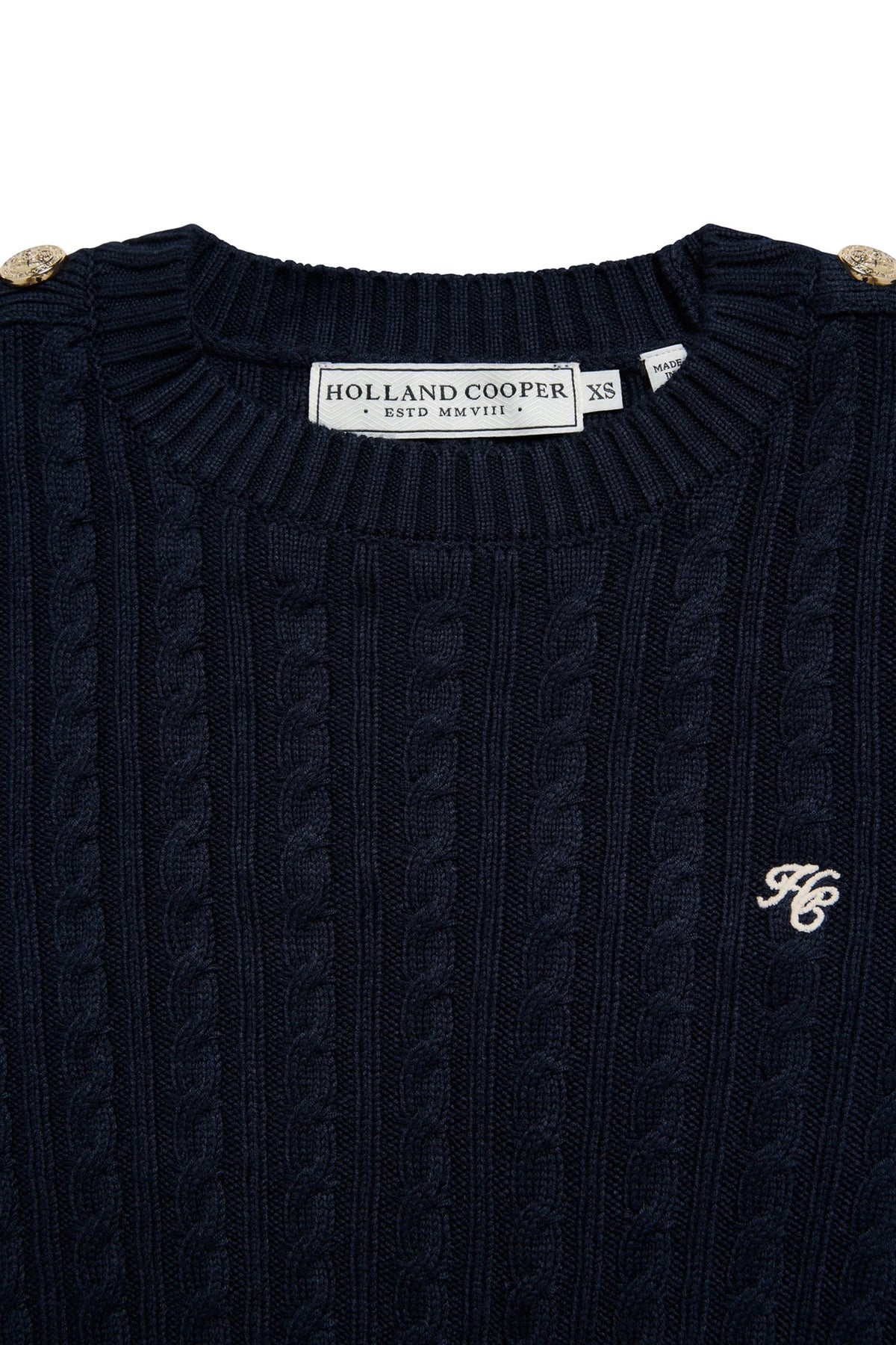 Holland Cooper Seattle Cable Crew Knit #Colour_Black