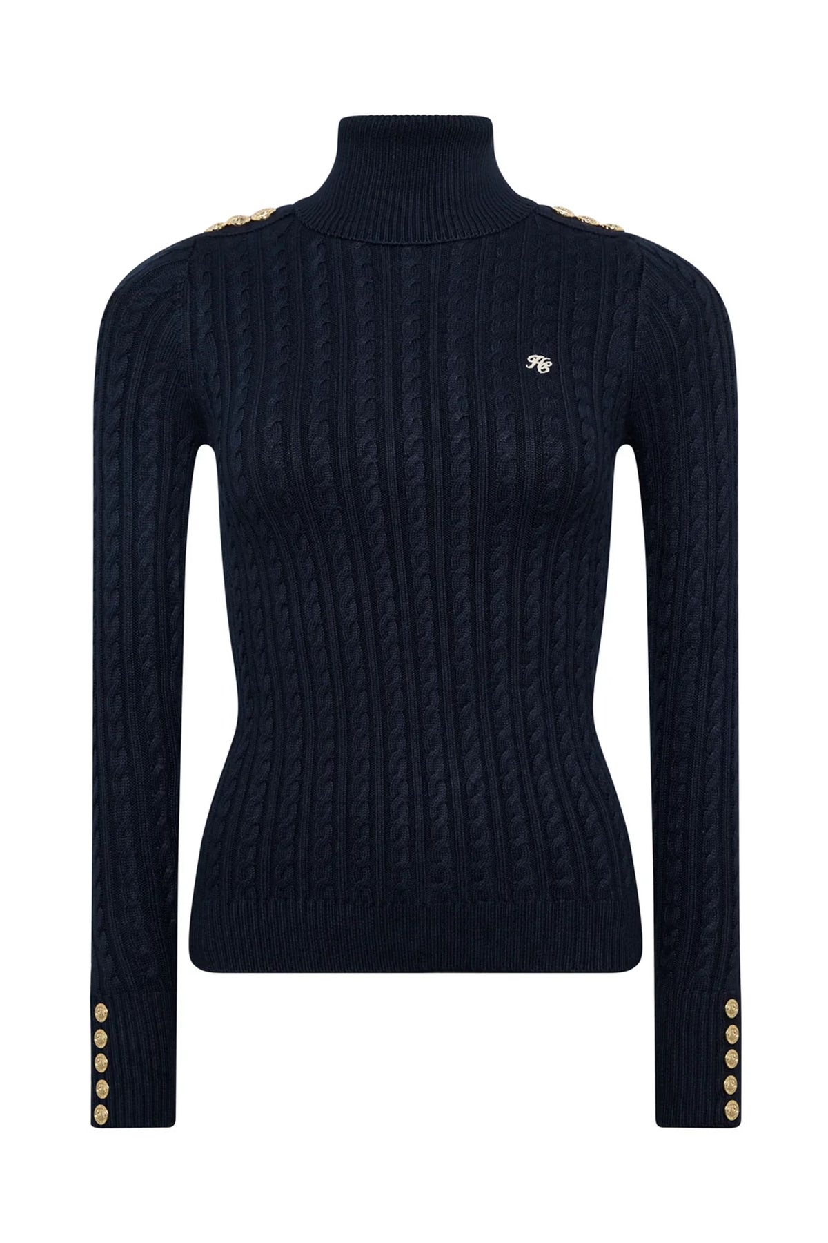 Holland Cooper Seattle Roll Neck Cable Knit #Colour_Ink Navy