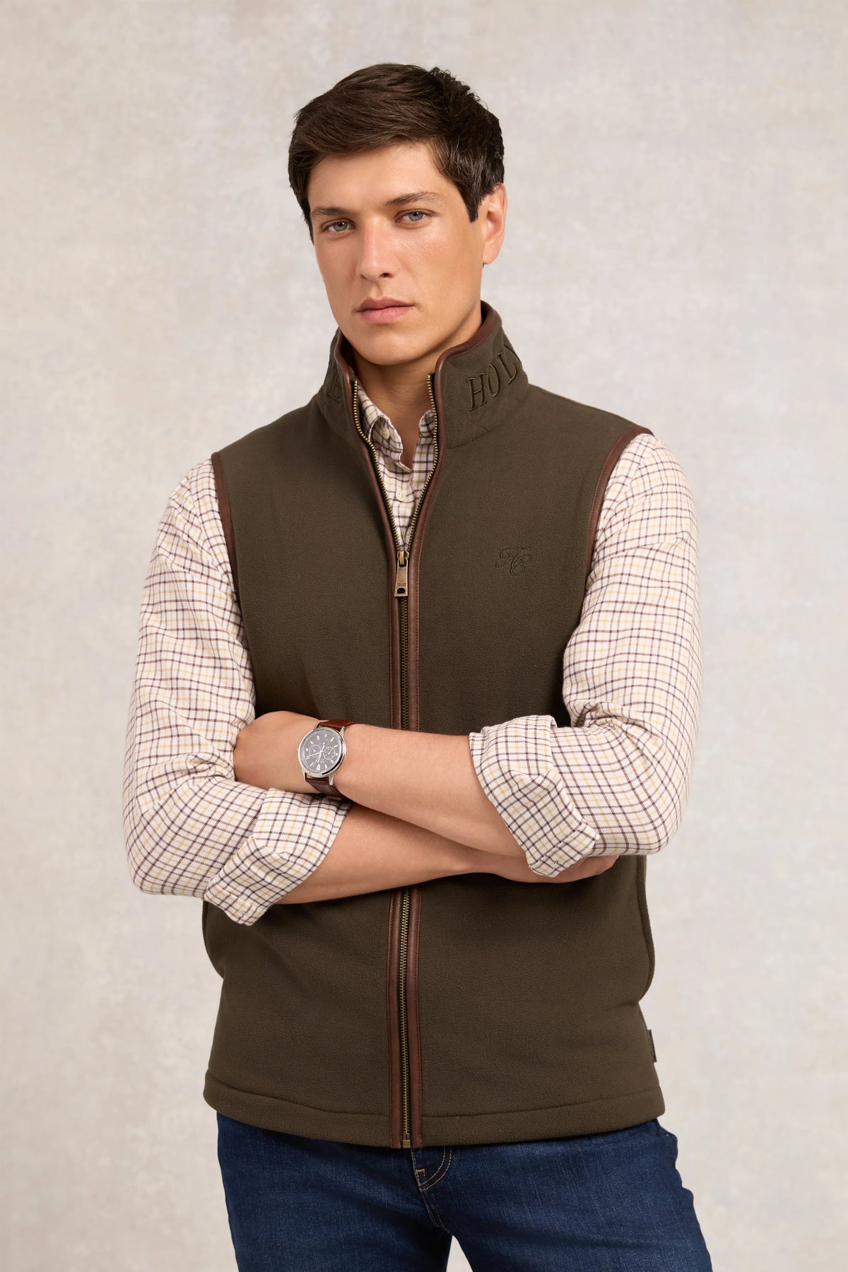 Holland Cooper Men's Country Fleece Gilet #Colour_Khaki