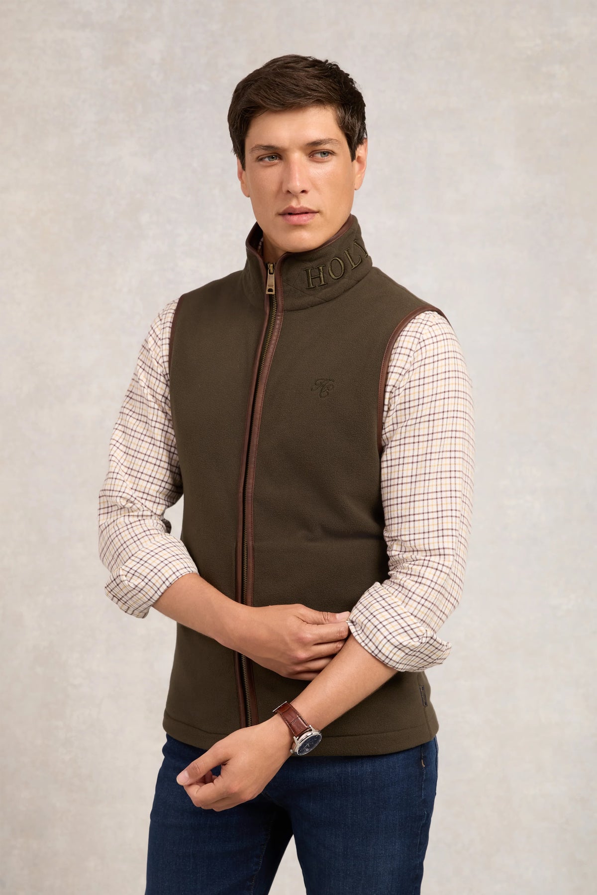 Holland Cooper Men's Country Fleece Gilet #Colour_Khaki