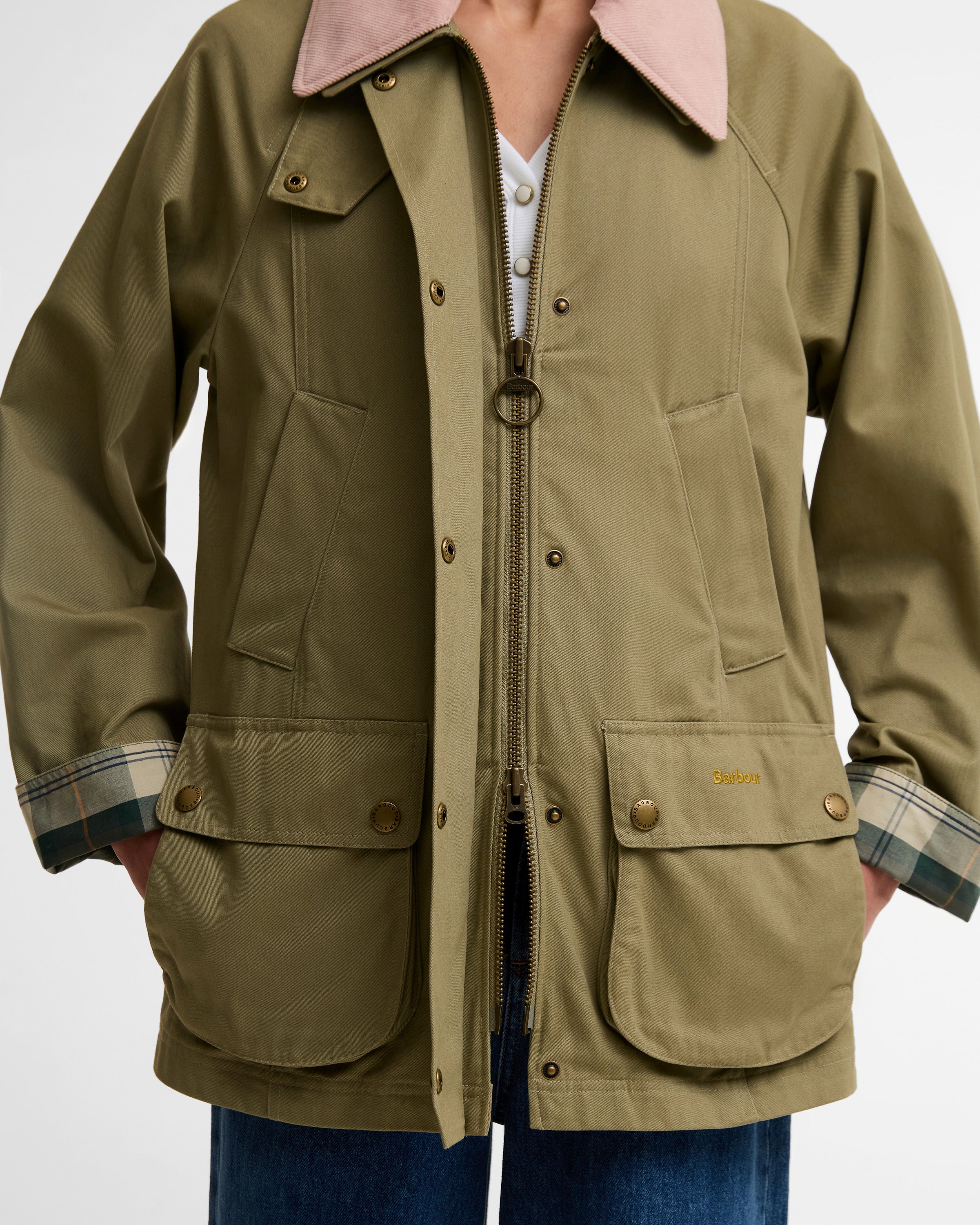 Barbour Bleached Olive/Ancient Modern Beadnell Casual Jacket #Colour_Bleached Olive/Ancient