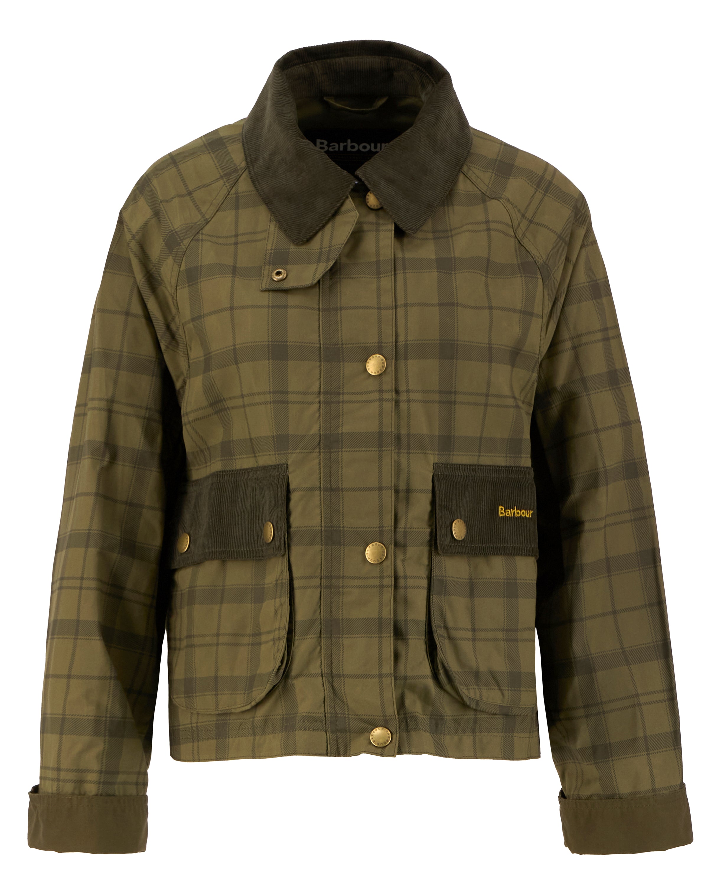 Barbour Dusky Green Tartan/Highland Tartan Cropped Beadnell Casual Jacket #Colour_Dusky Green Tartan/Highland
