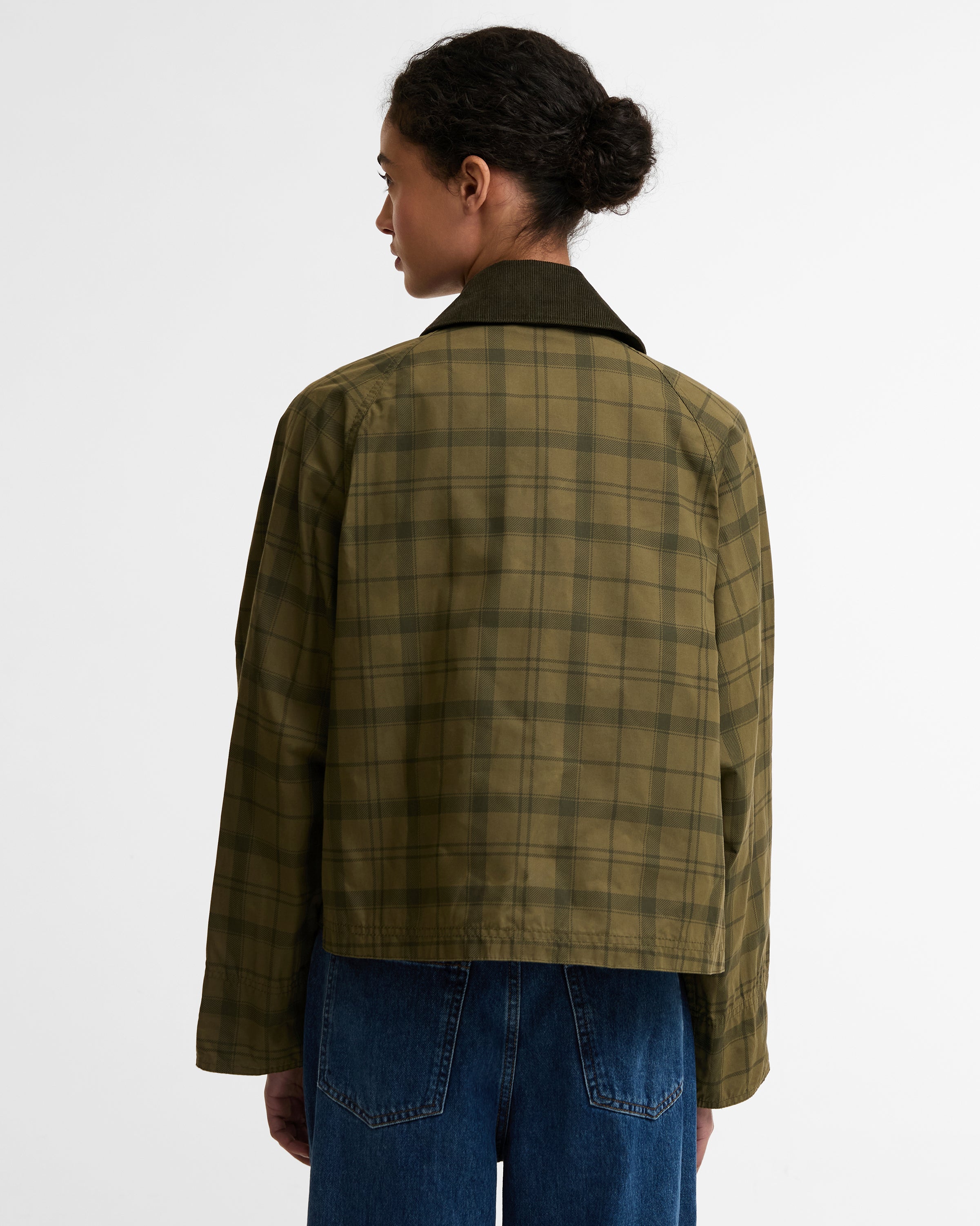 Barbour Dusky Green Tartan/Highland Tartan Cropped Beadnell Casual Jacket #Colour_Dusky Green Tartan/Highland