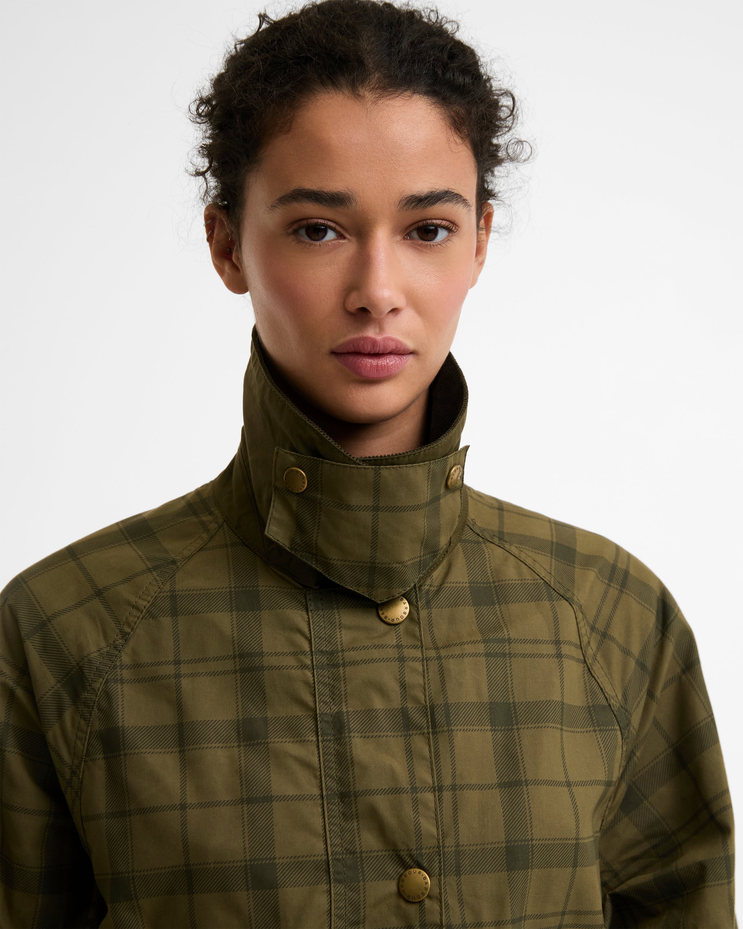 Barbour Dusky Green Tartan/Highland Tartan Cropped Beadnell Casual Jacket #Colour_Dusky Green Tartan/Highland