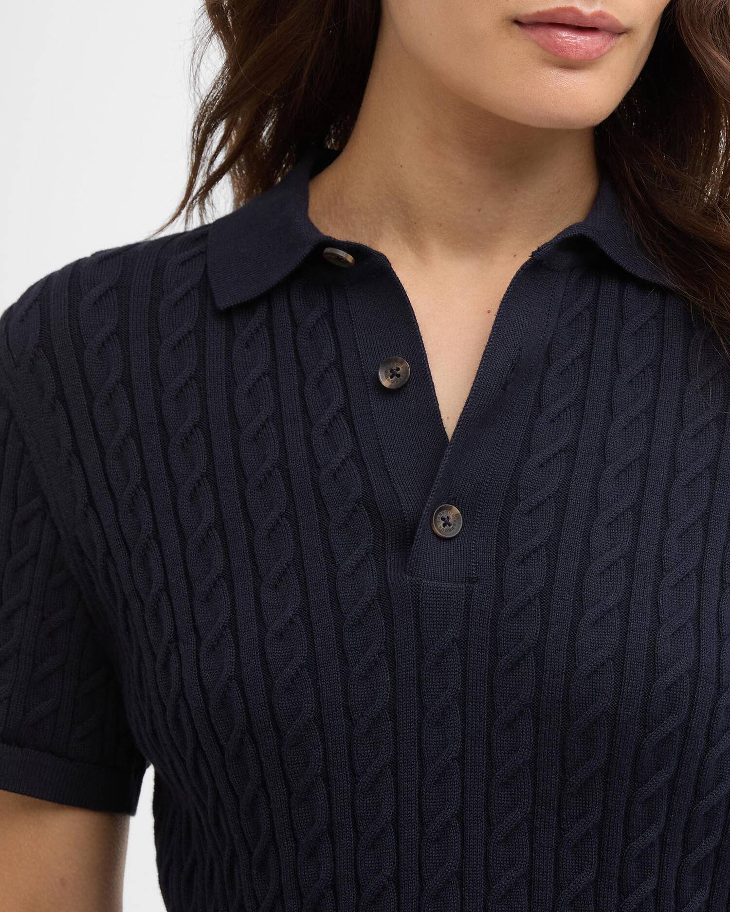 Barbour Navy Hartland Knitted Polo Jumper #Colour_Navy