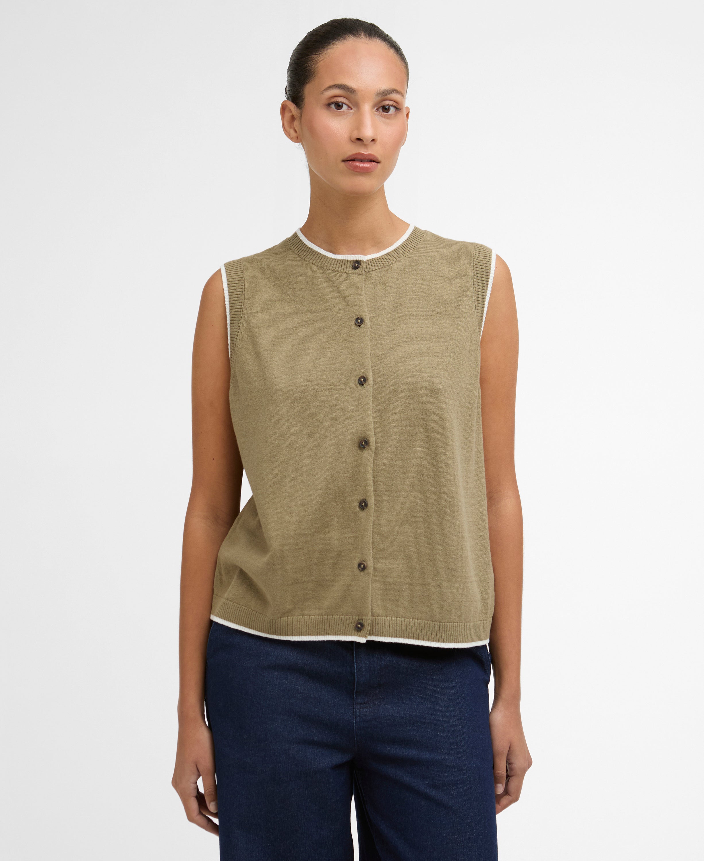 Barbour Bleached Olive/cloud Maia Knitted Vest #Colour_Bleached Olive/cloud