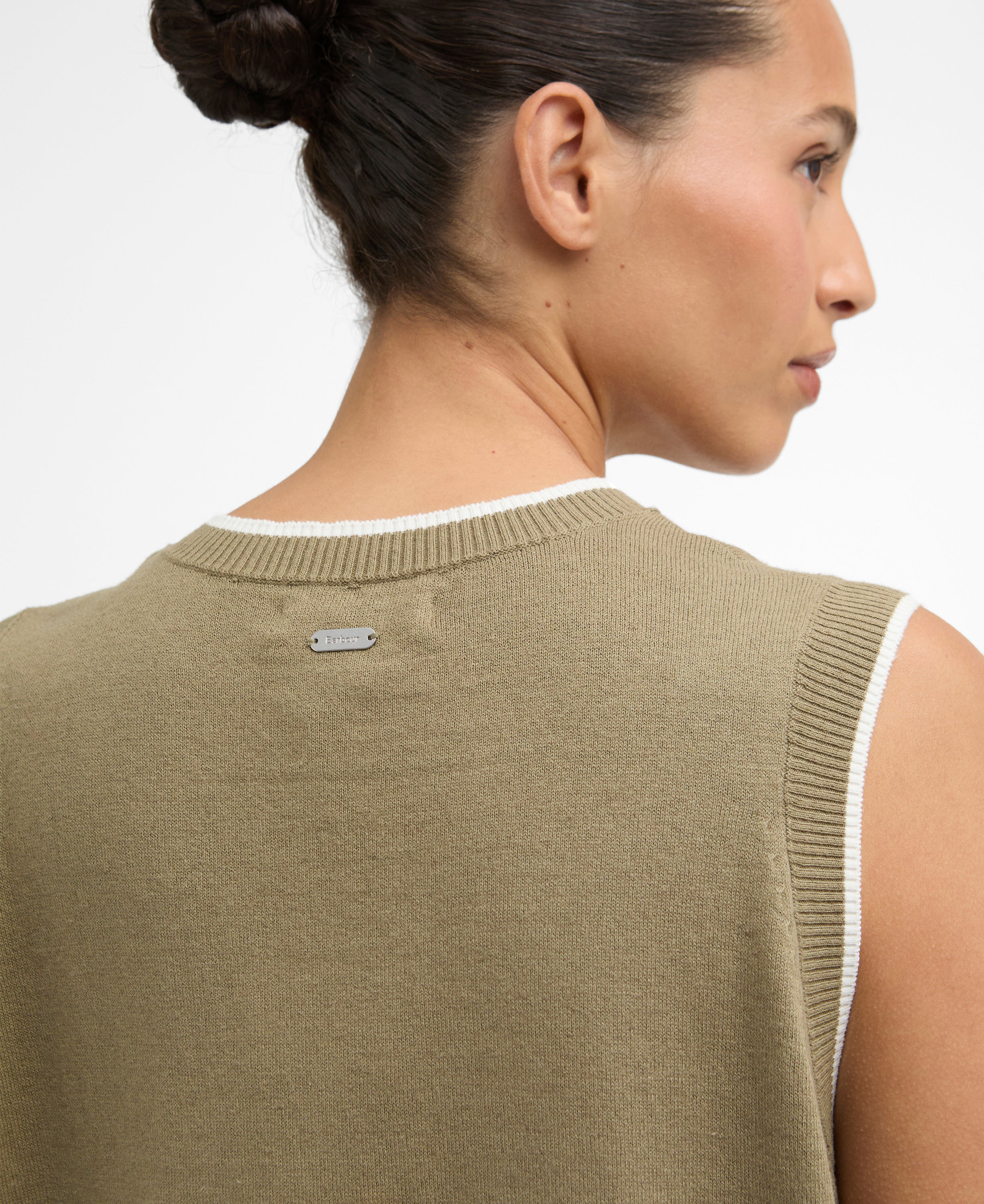 Barbour Bleached Olive/cloud Maia Knitted Vest #Colour_Bleached Olive/cloud