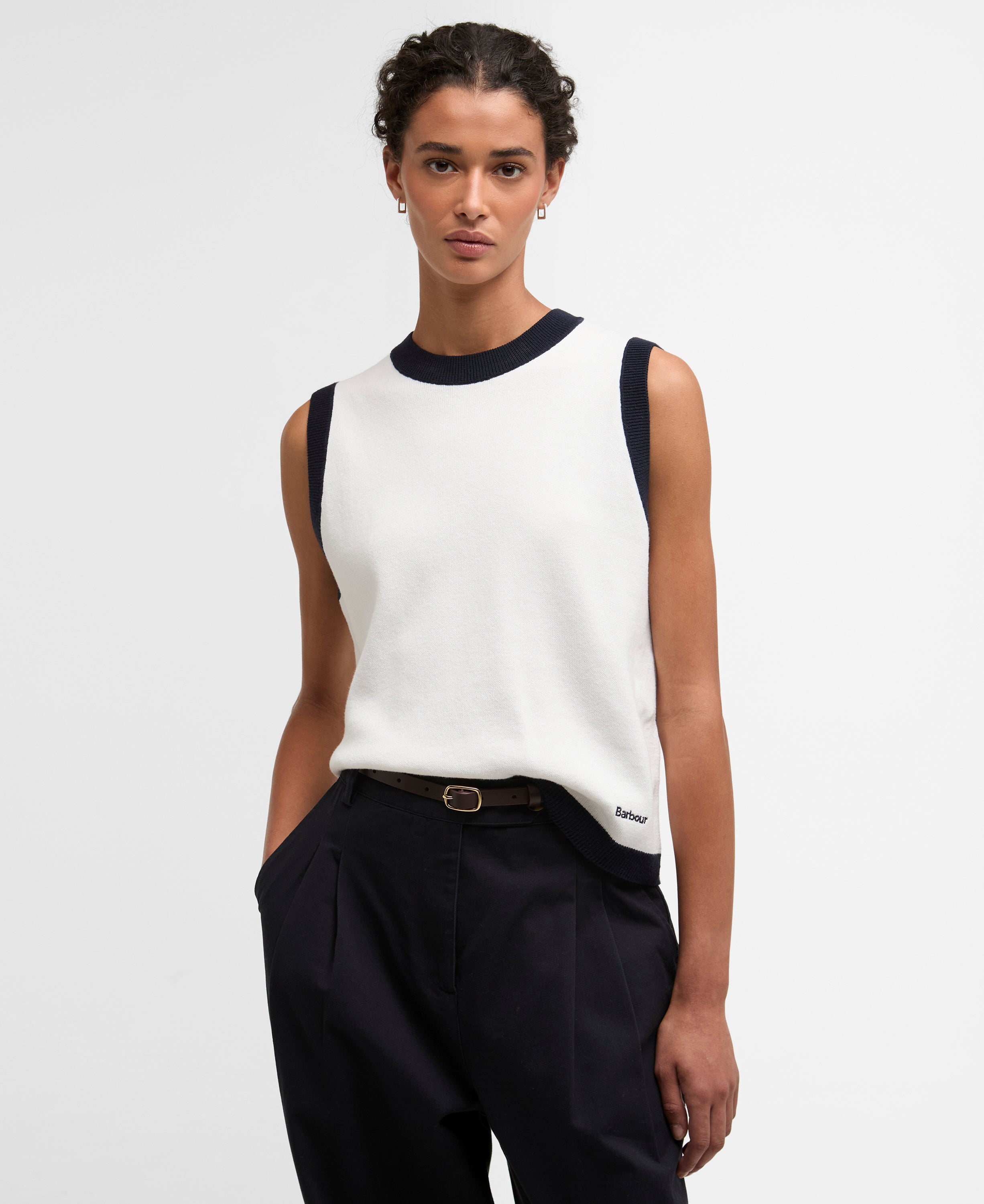 Barbour Cloud/Navy Salthill Knitted Vest #Colour_Cloud/Navy