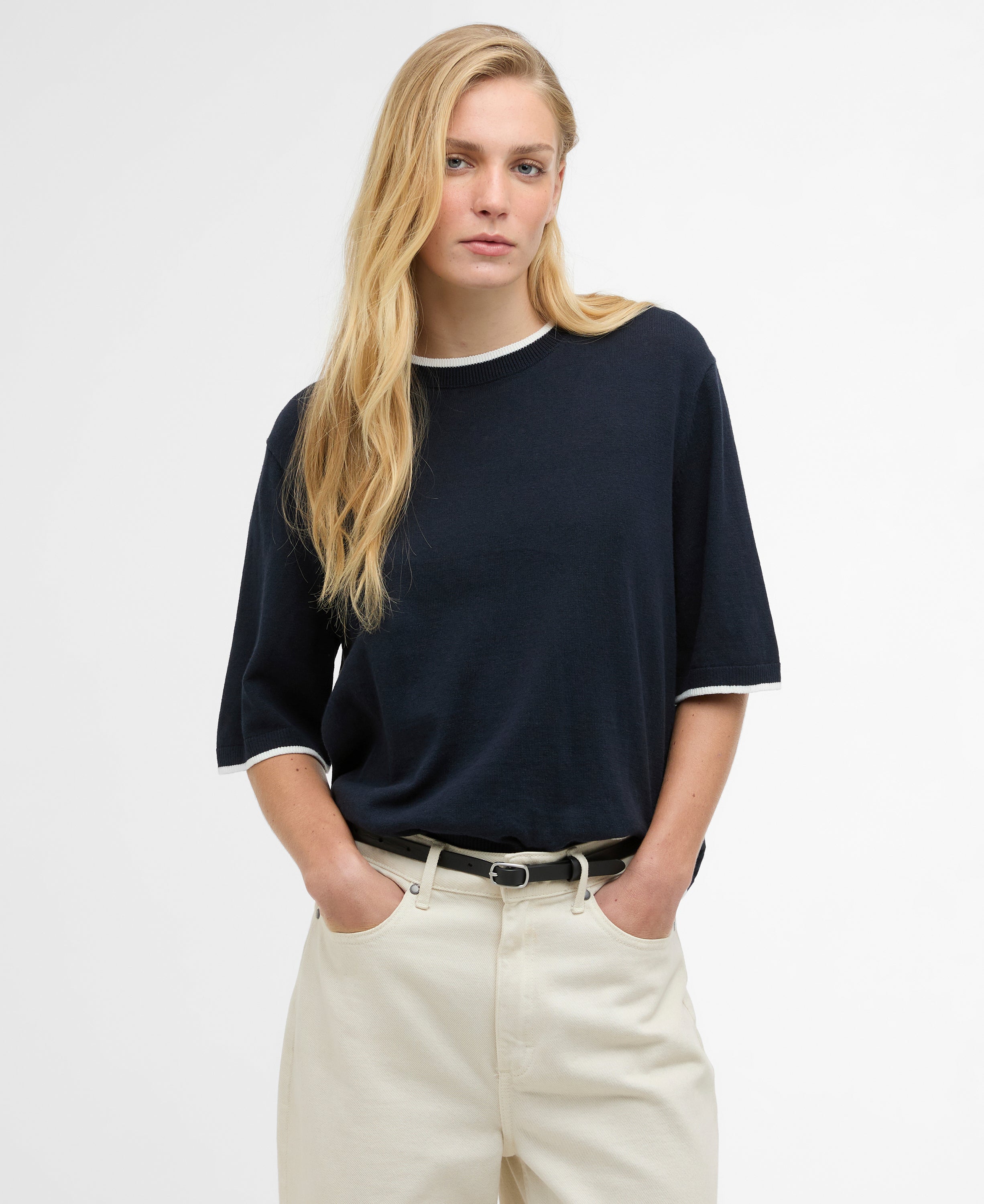 Barbour Dark Navy/Cloud Verona Knitted T-Shirt #Colour_Dark Navy/Cloud