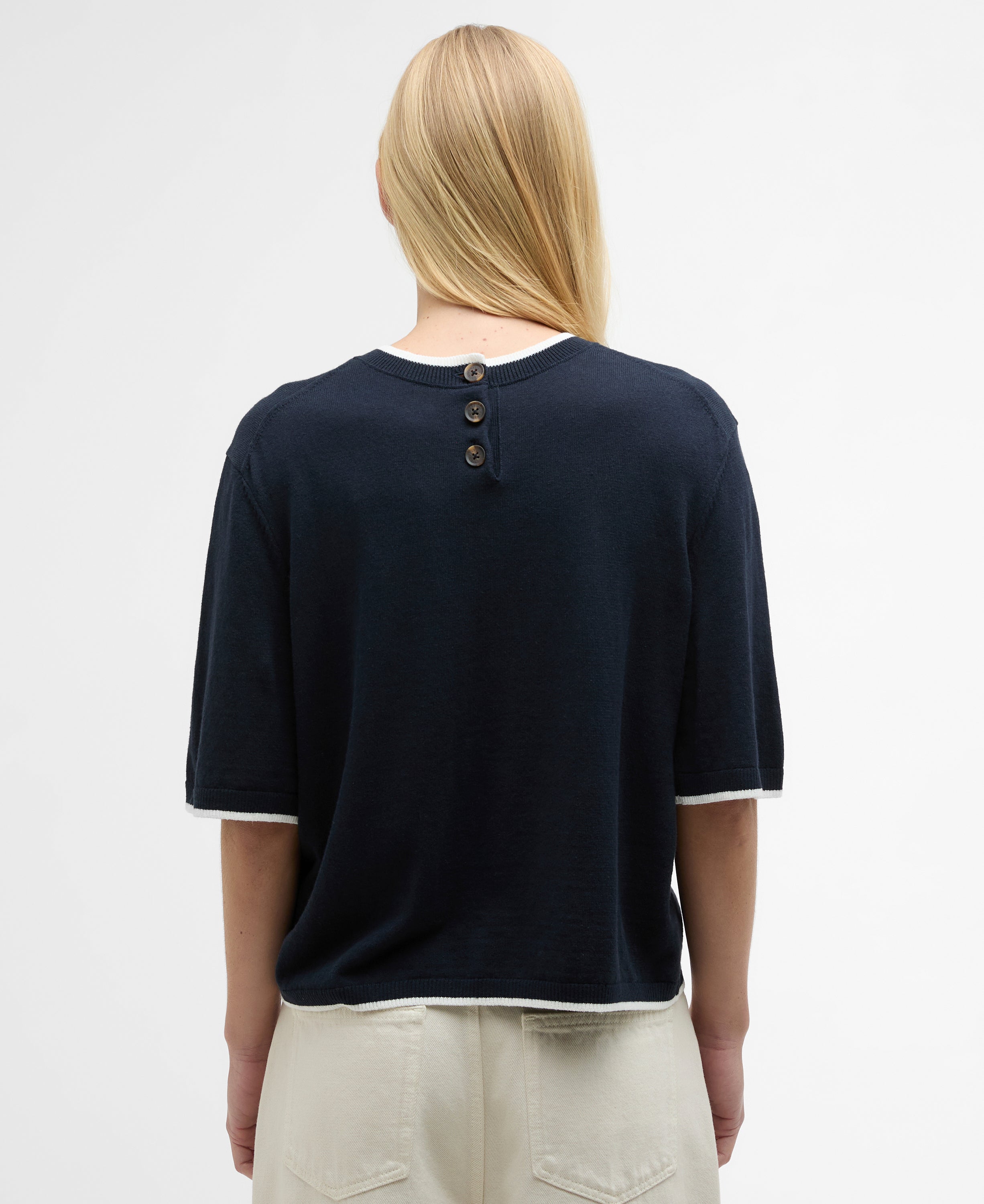 Barbour Dark Navy/Cloud Verona Knitted T-Shirt #Colour_Dark Navy/Cloud