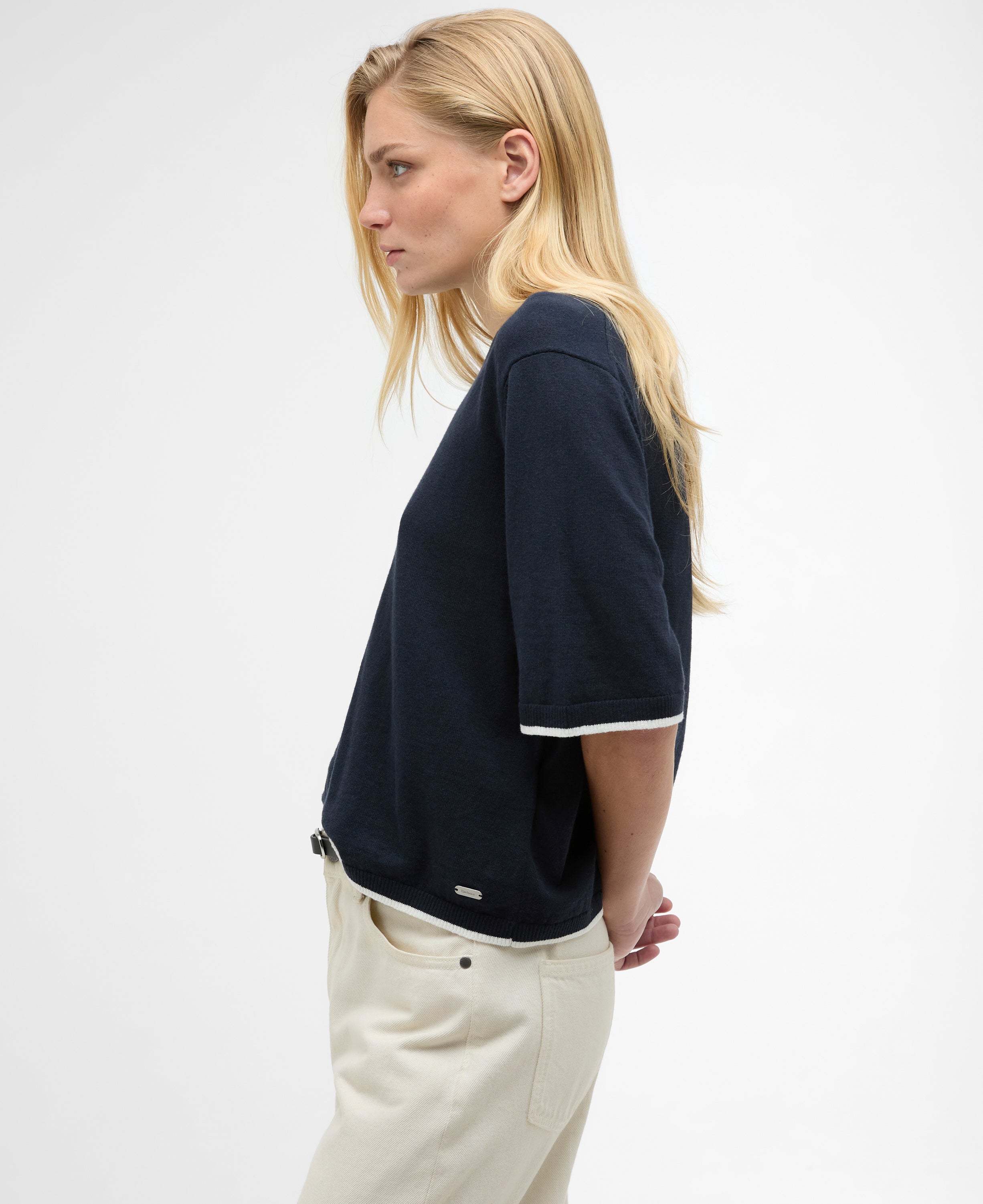 Barbour Dark Navy/Cloud Verona Knitted T-Shirt #Colour_Dark Navy/Cloud