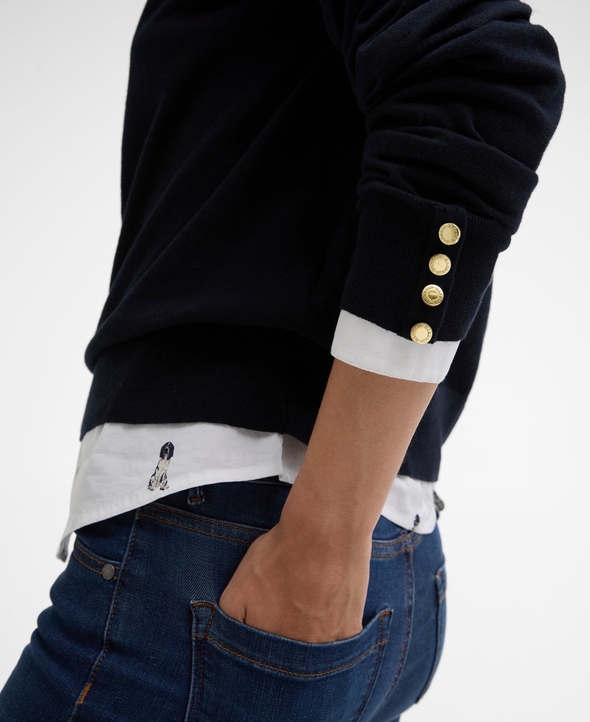 Barbour Navy Clover Knitted Jumper #Colour_Navy