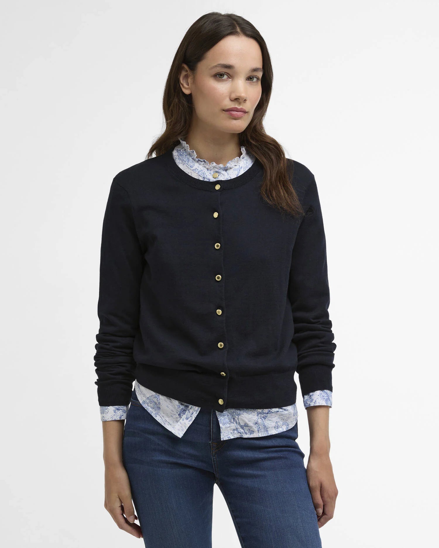 Barbour Navy Wisteria Knitted Cardigan #Colour_Navy
