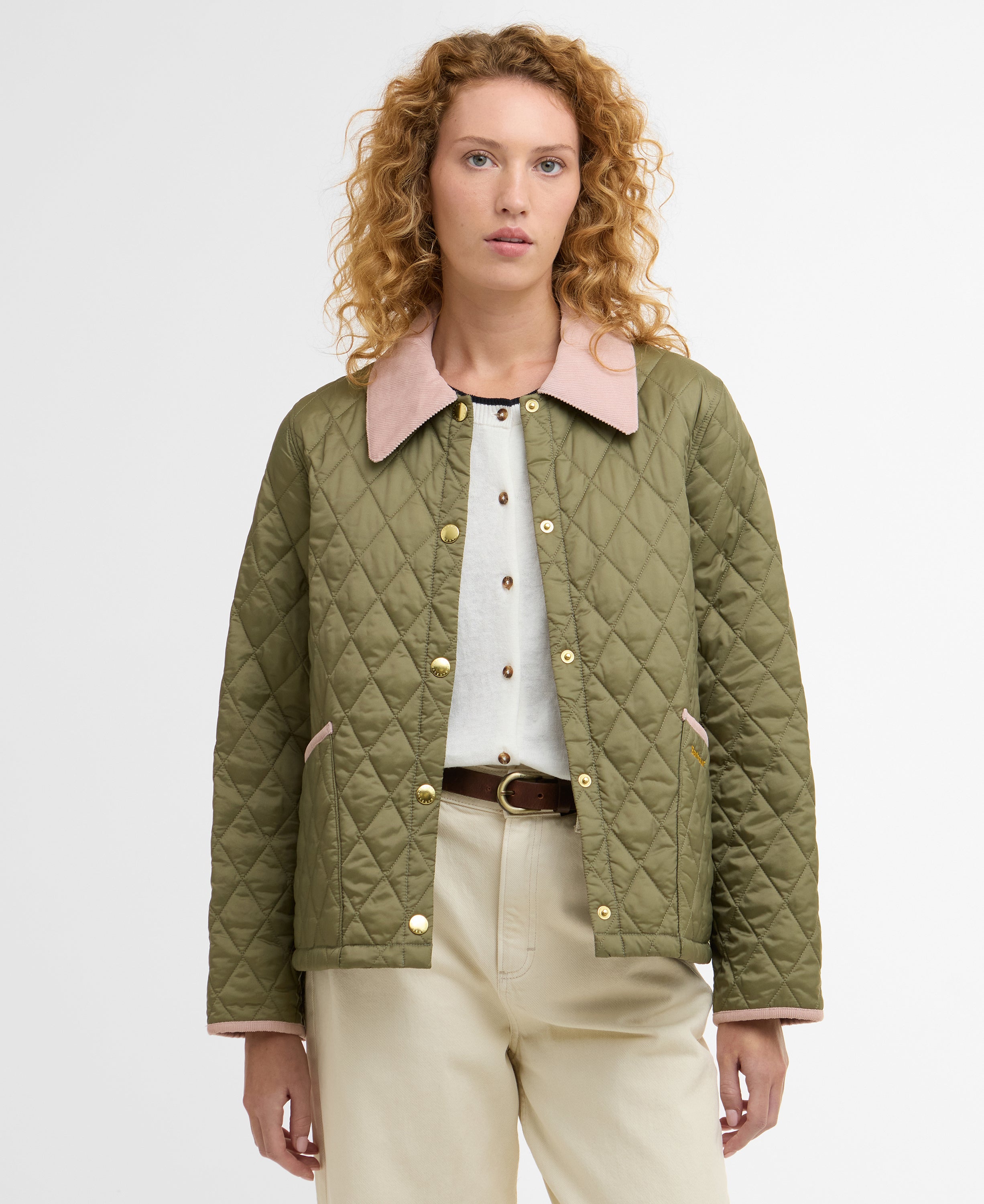 Barbour Bleached Olive/Ancient Icons Cropped Liddesdale Quilted Jacket #Colour_Bleached Olive/Ancient