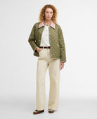 Barbour Bleached Olive/Ancient Icons Cropped Liddesdale Quilted Jacket #Colour_Bleached Olive/Ancient