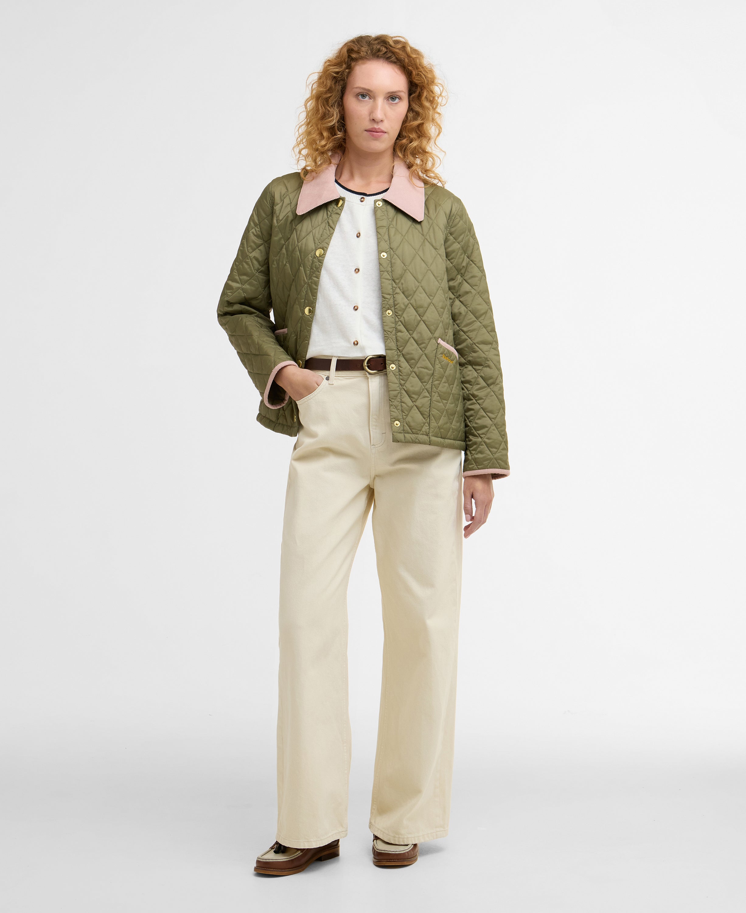 Barbour Bleached Olive/Ancient Icons Cropped Liddesdale Quilted Jacket #Colour_Bleached Olive/Ancient