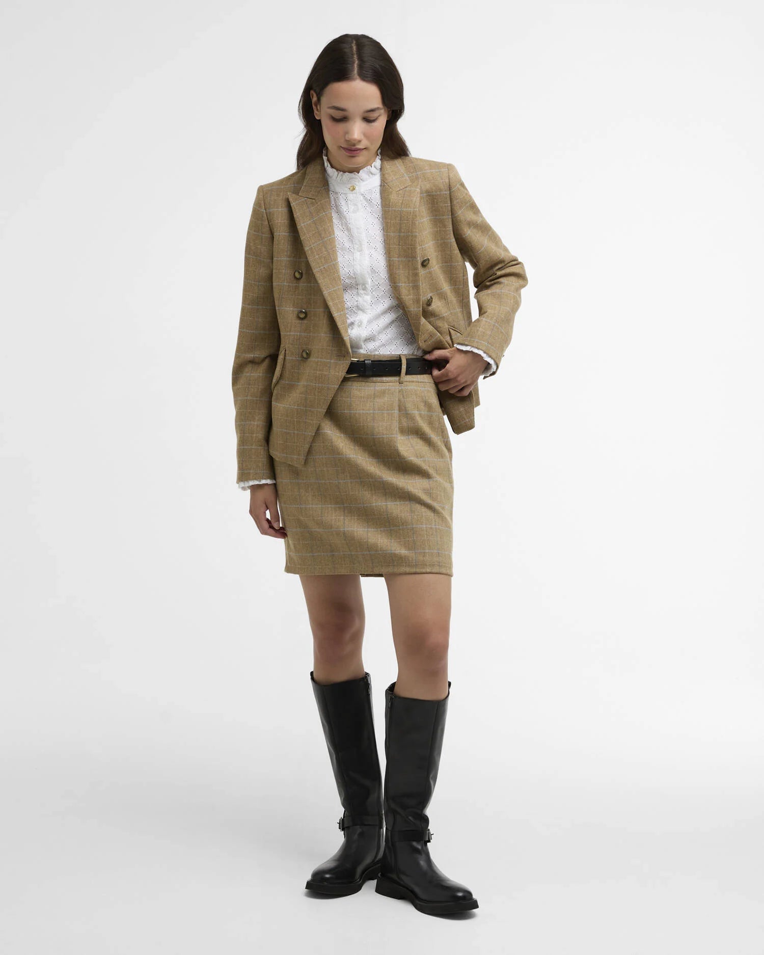 Barbour Soft Blue Tweed Petunia Mini Skirt #Colour_Soft Blue Tweed