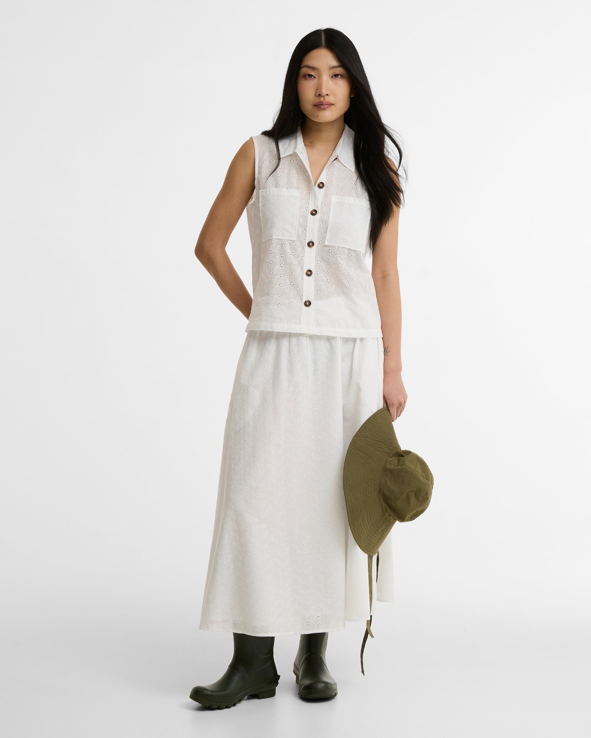 Barbour White Melody Midi Skirt #Colour_White