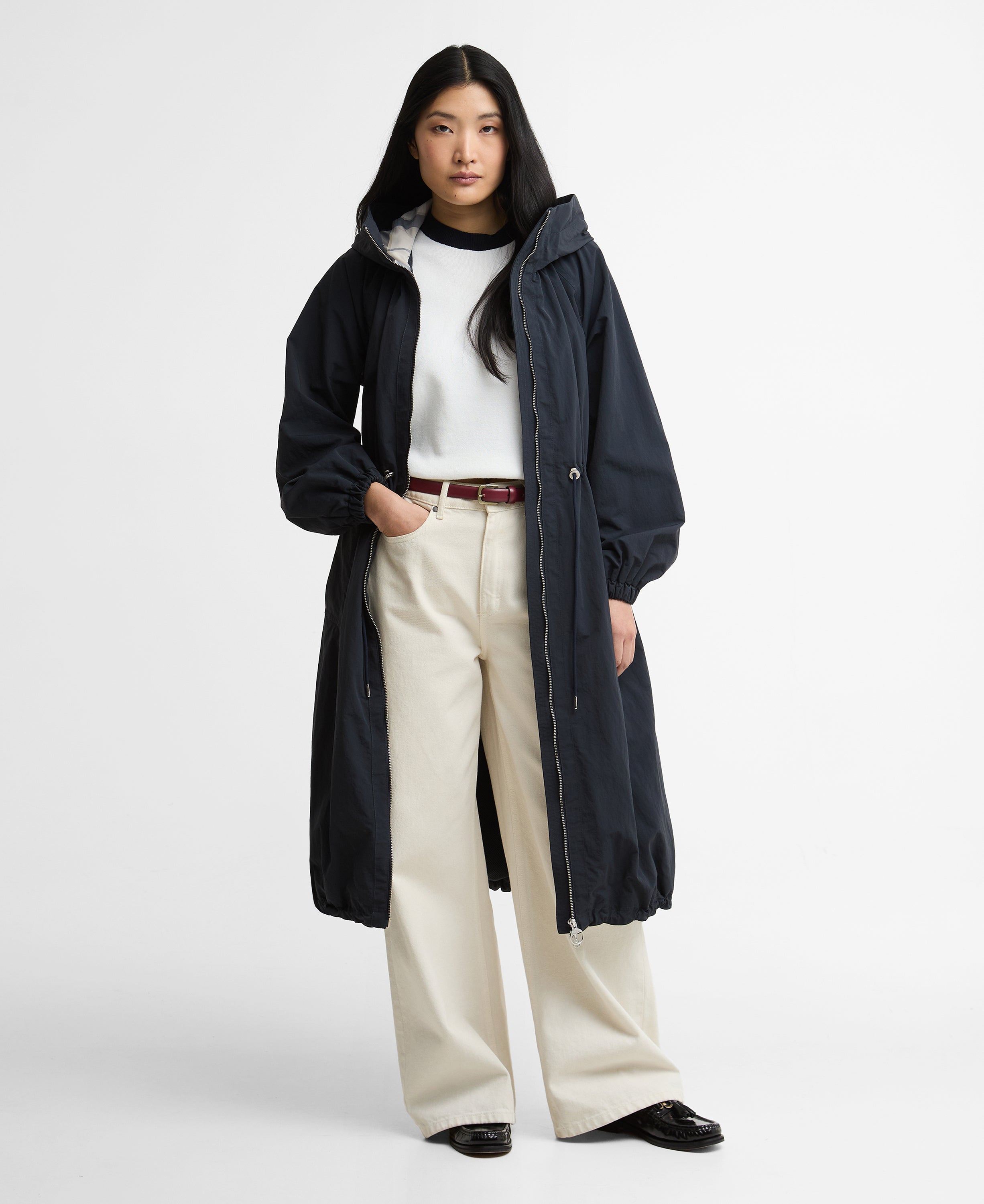 Barbour Dark Navy / Dress Navy Tartan Kempsey Showerproof Parka #Colour_Dark Navy / Dress Navy Tartan
