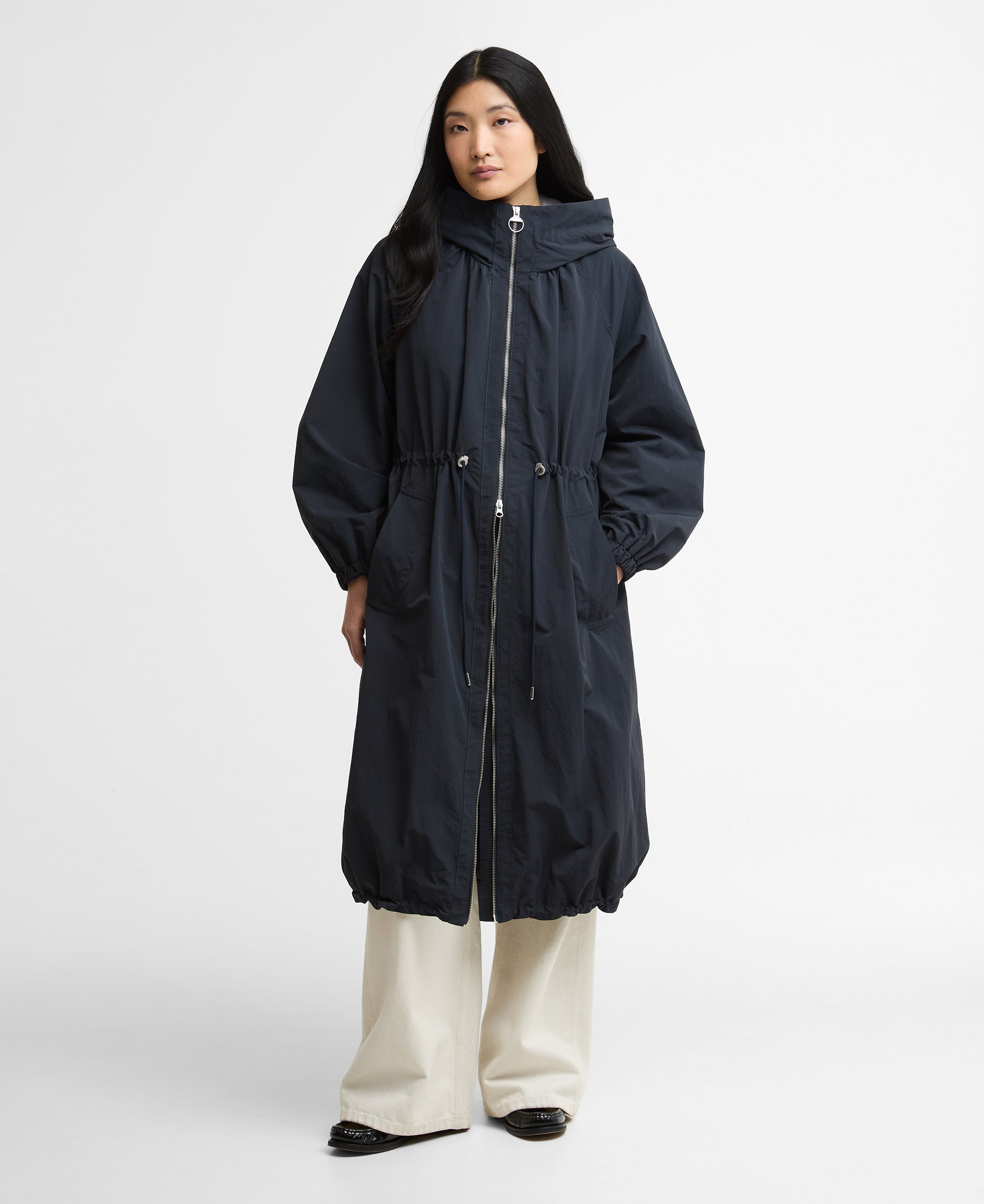 Barbour Dark Navy / Dress Navy Tartan Kempsey Showerproof Parka #Colour_Dark Navy / Dress Navy Tartan